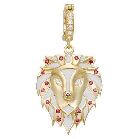 18K Gold, Ruby and White Diamond Lion Zodiac pendant