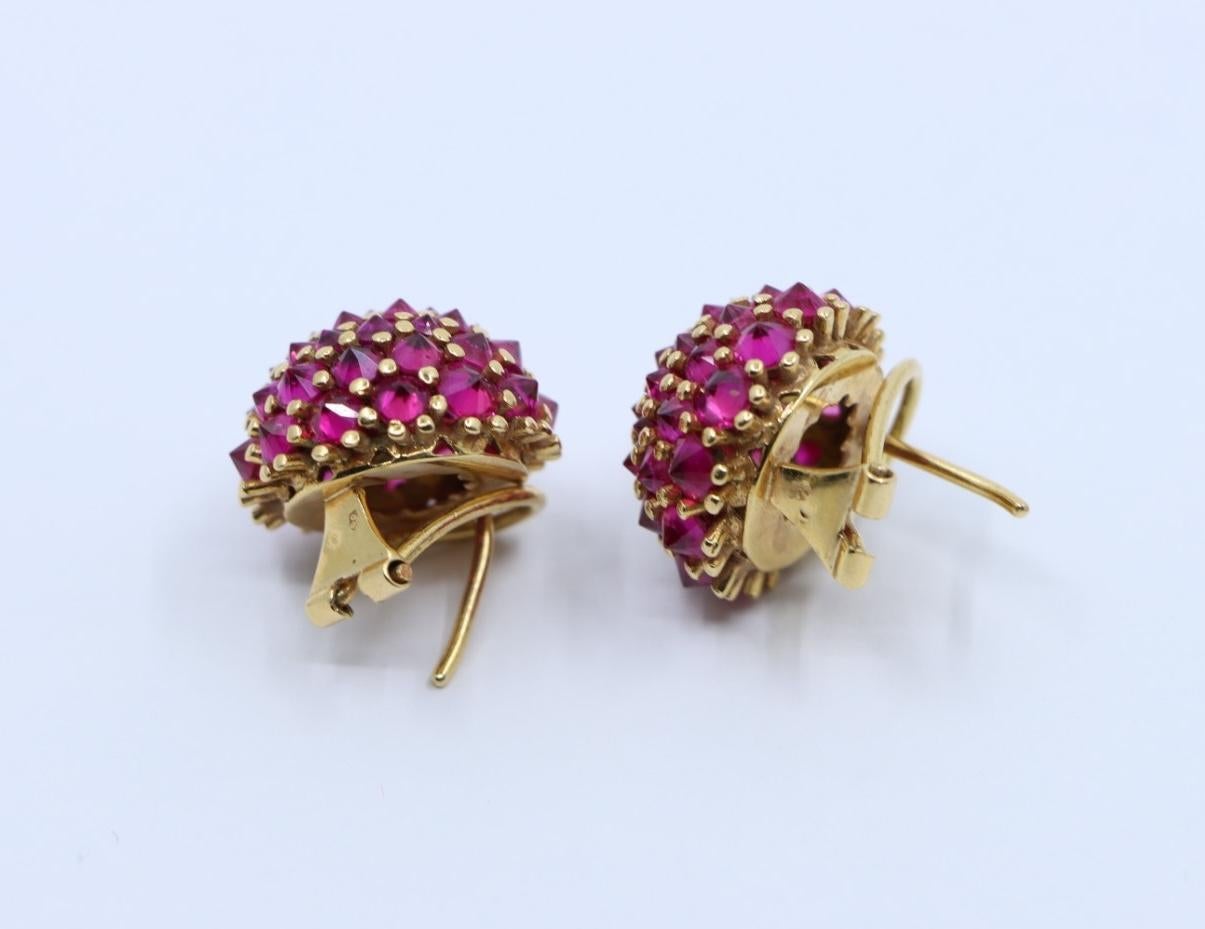 Women's or Men's 18K Gold Ruby Ball Earring For Sale