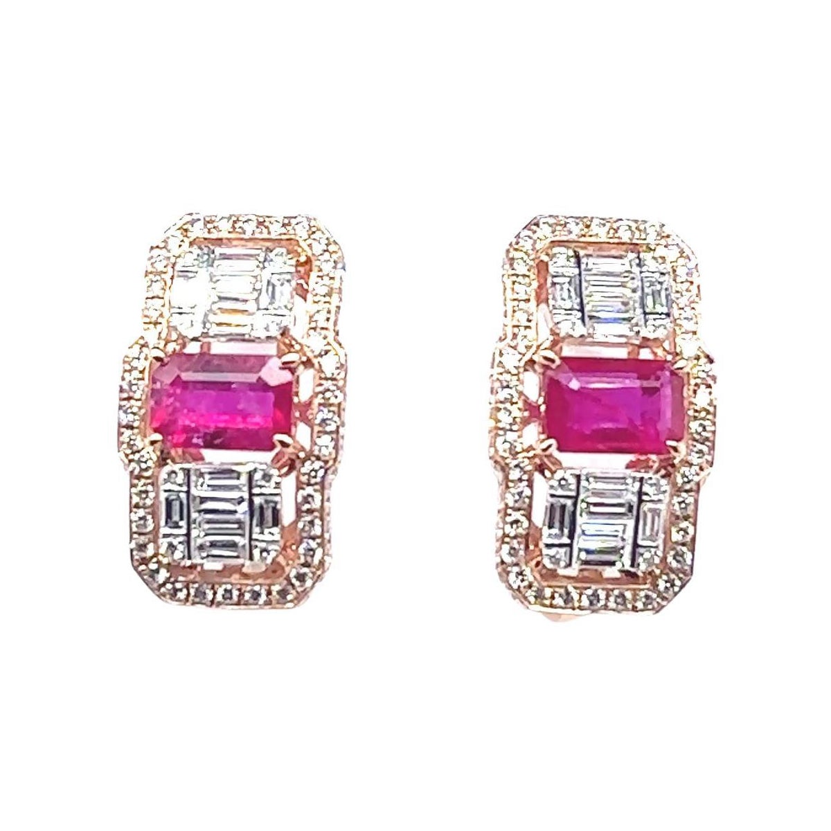 18k Gold Ruby Cts 0.98 Diamond Earrings