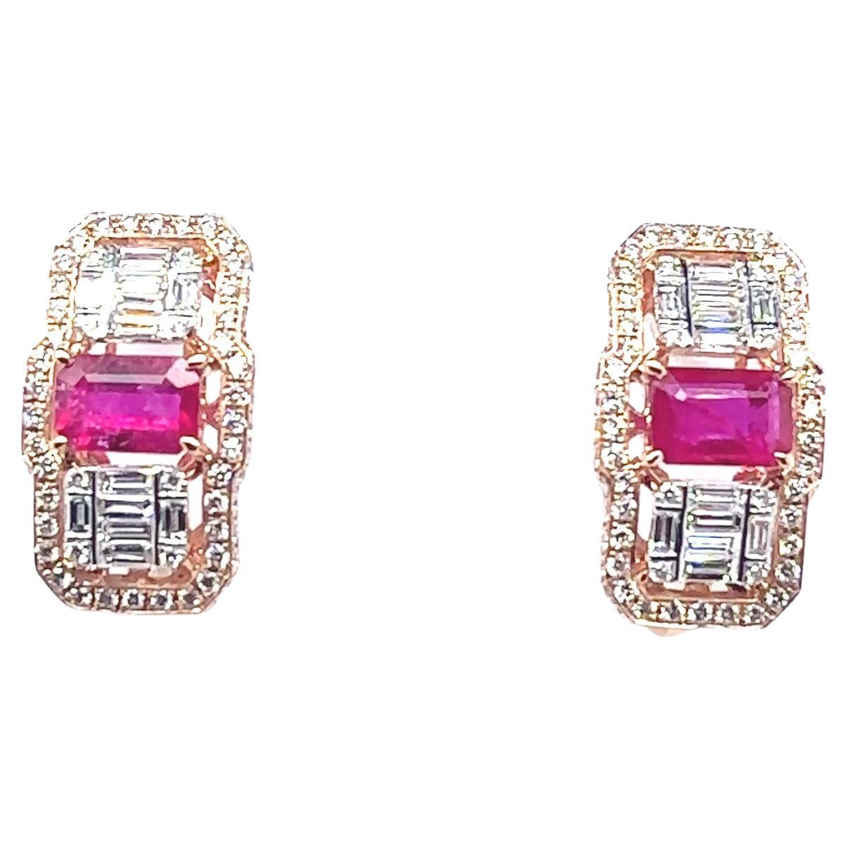 18k Gold Ruby Cts 0.98 Diamond Earrings