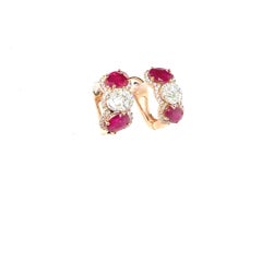18k Gold Ruby Cts 2.76 and Diamond Earrings