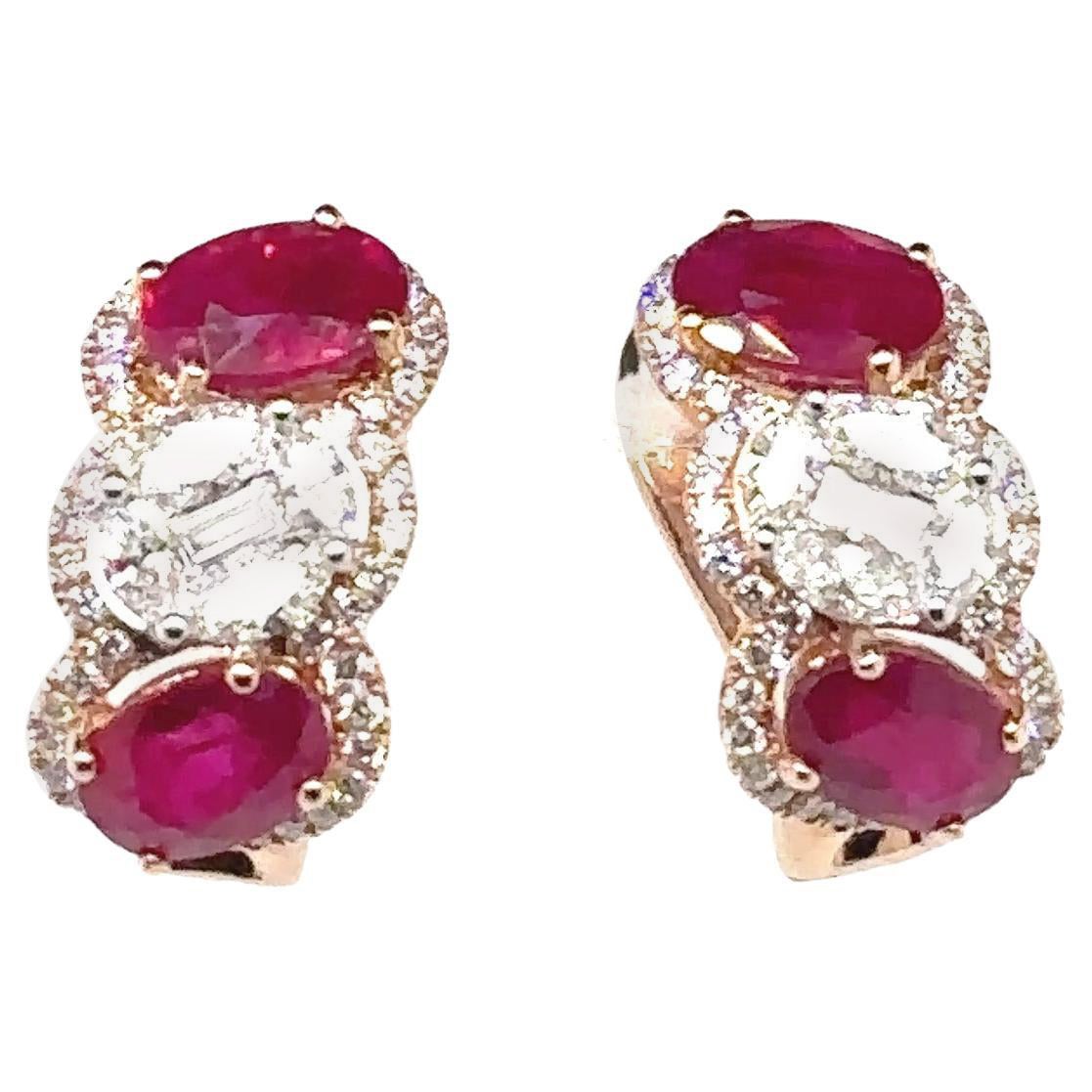 18k Gold Ruby Cts 2.76 and Diamond Earrings
