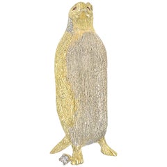 Vintage 18 Karat Gold, Ruby and Diamond Penguin Pin