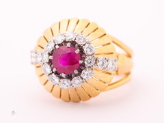 18k Gold Ruby Diamond Ring 1ct Vintage Halo Cocktail 11.2g Size 7 3/4
