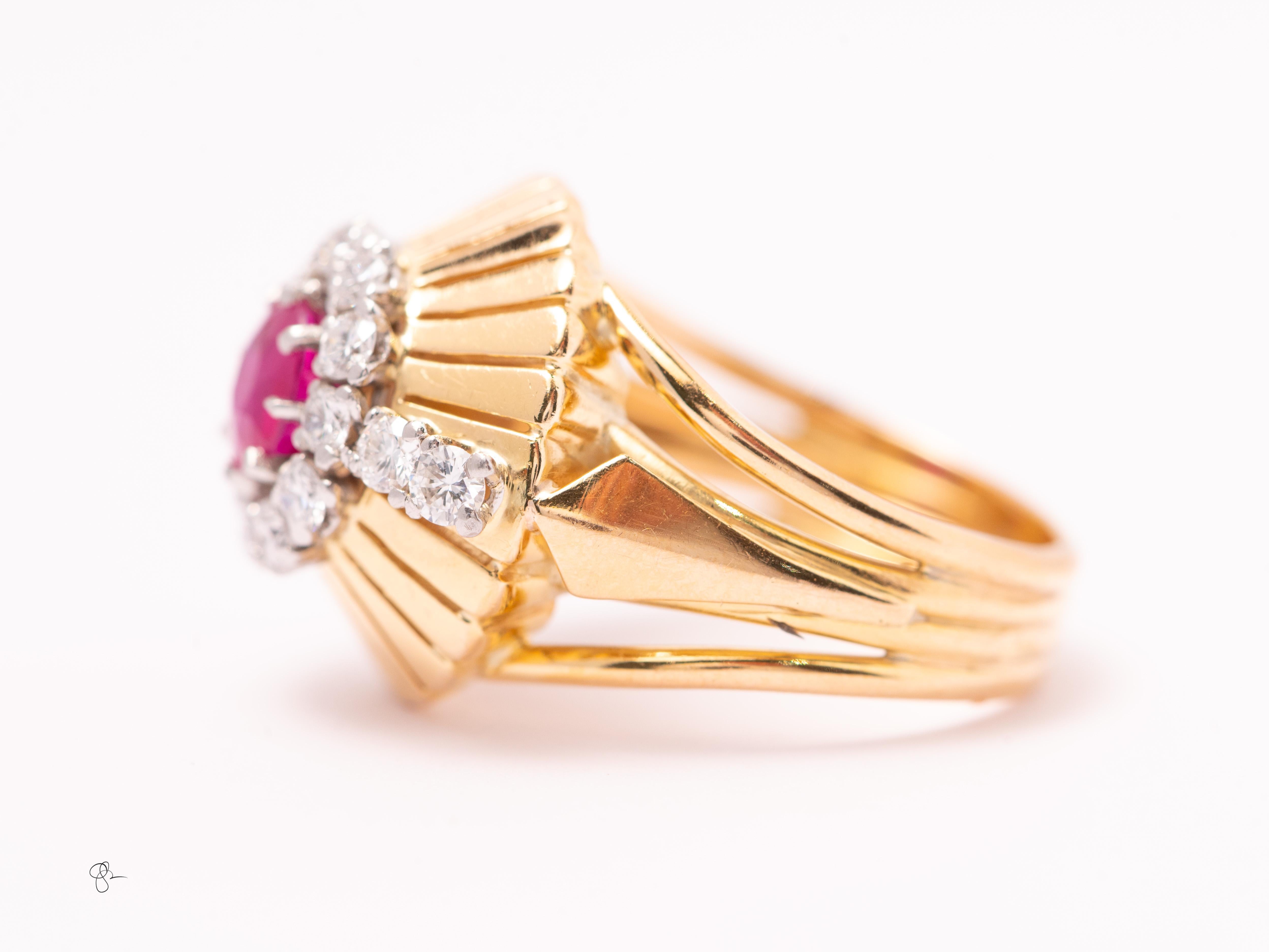 18k Gold Rubin Diamant Ring 1ct Vintage Halo Cocktail 11.2g Größe 7 3/4 für Damen oder Herren im Angebot