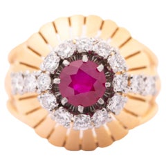 18k Gold Ruby Diamond Ring 1ct Vintage Halo Cocktail 11.2g Size 7 3/4