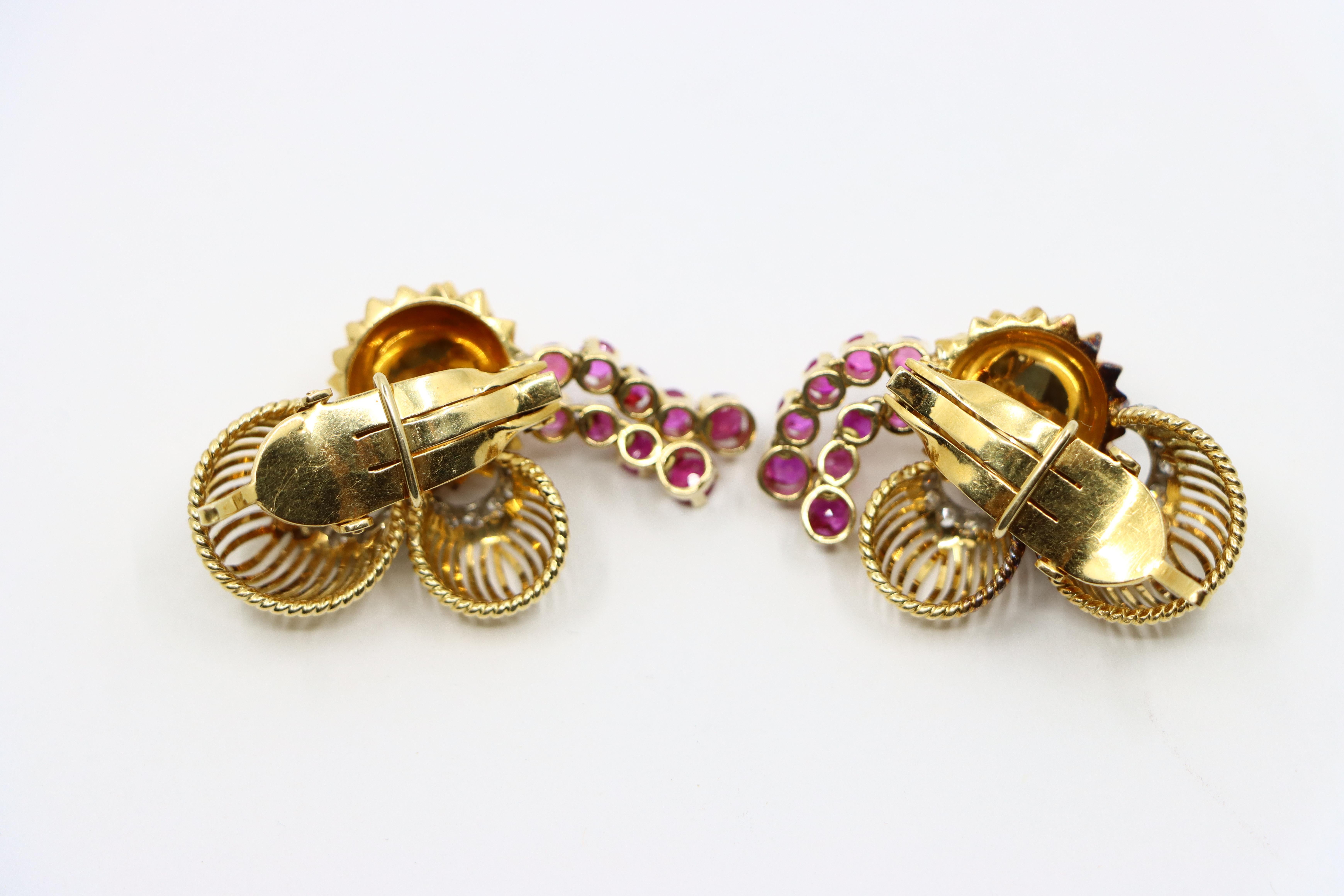 Pendientes Diamantes Rubí Oro 18K en venta 5
