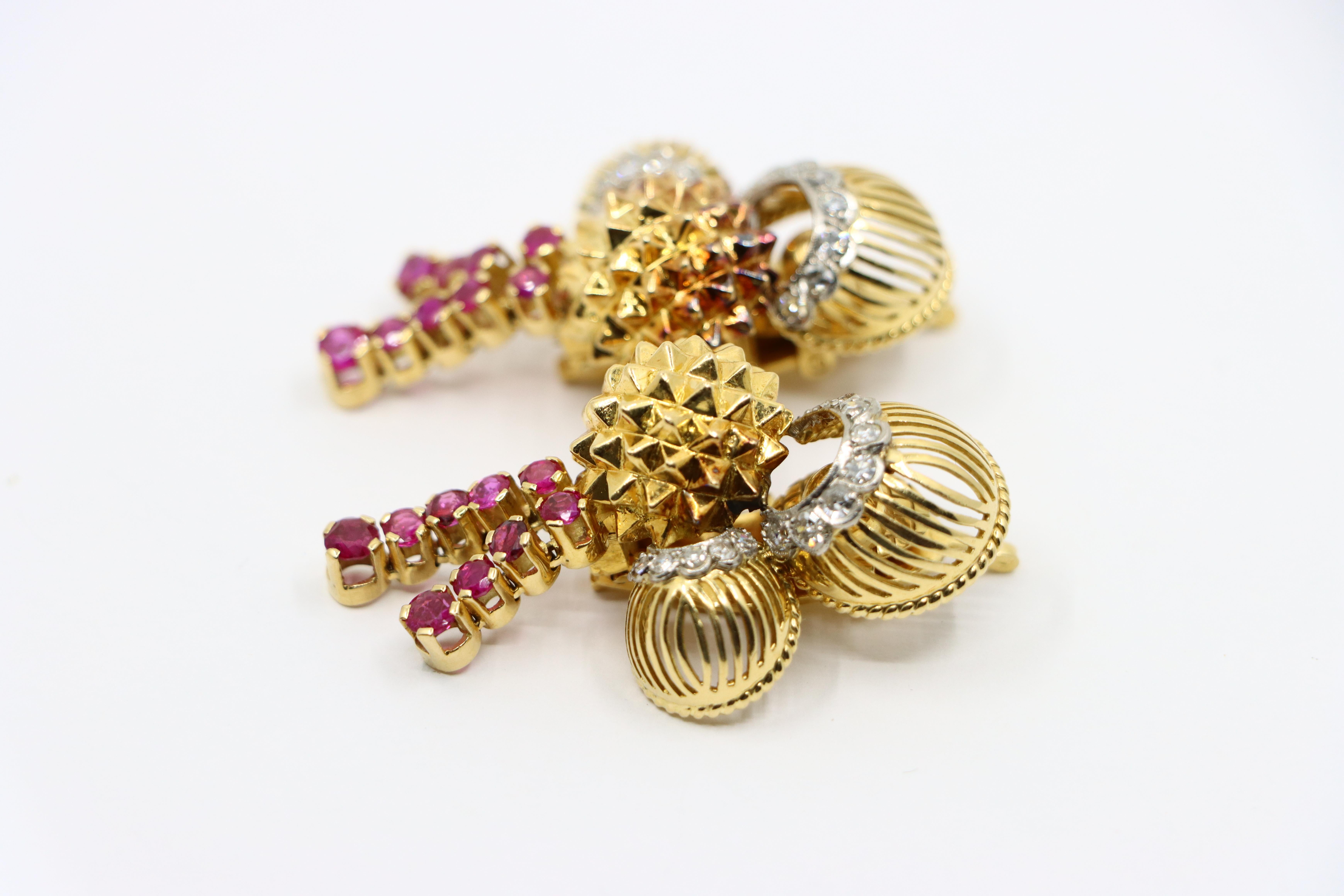 Femenino o masculino Pendientes Diamantes Rubí Oro 18K en venta