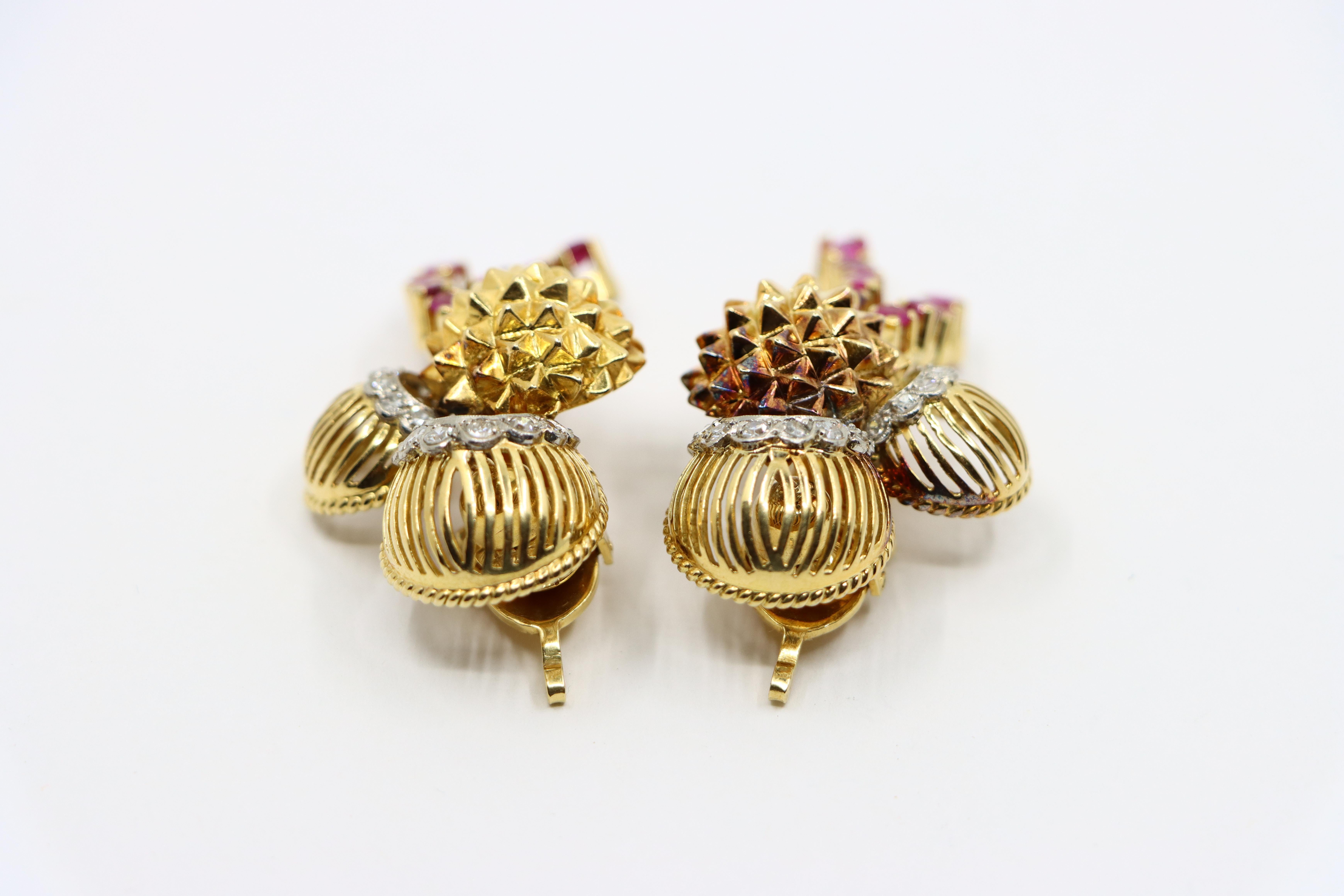Pendientes Diamantes Rubí Oro 18K en venta 2