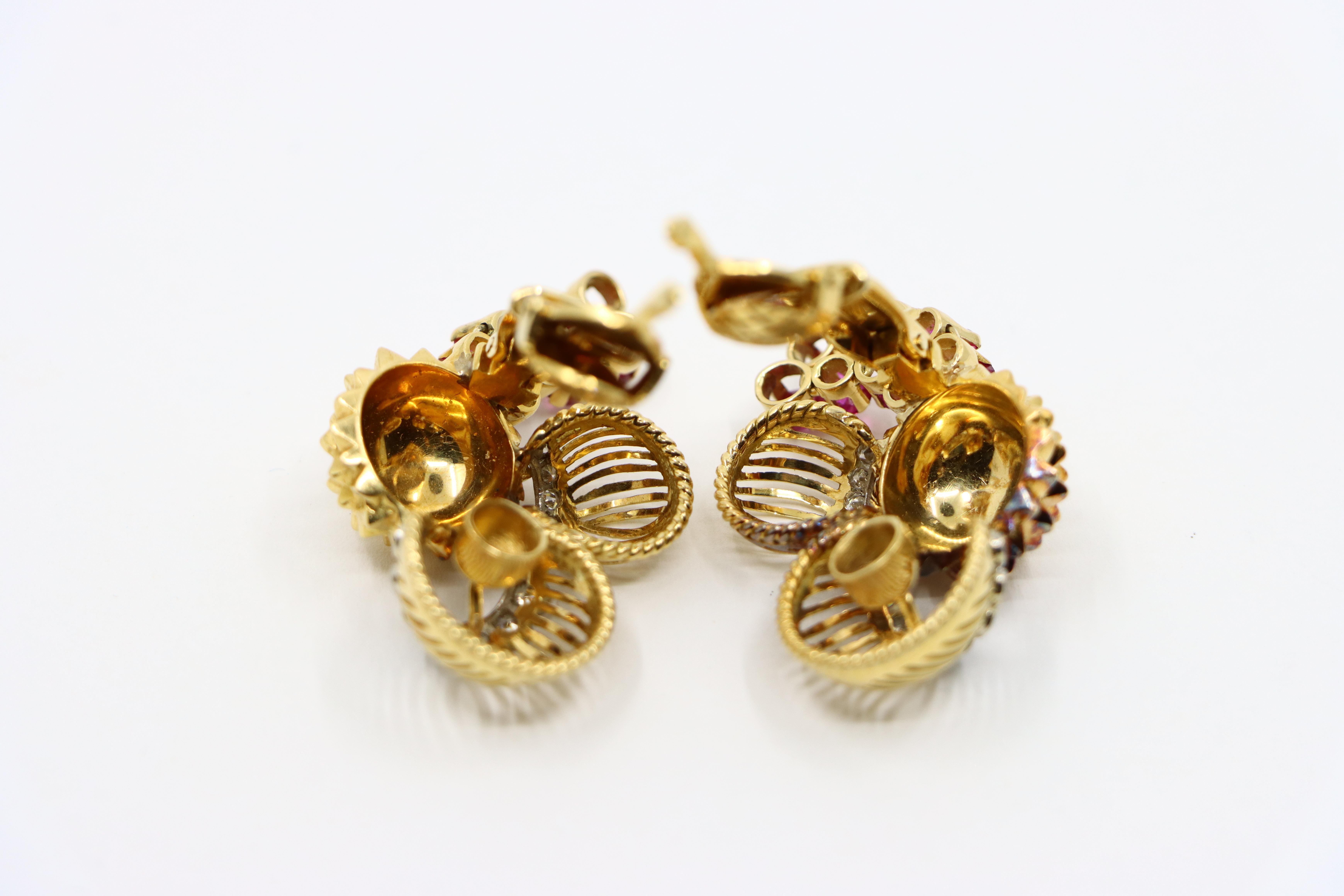 Pendientes Diamantes Rubí Oro 18K en venta 4