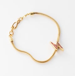 18 Karat Gold Ruby Lightening Bolt Snake Chain Bracelet