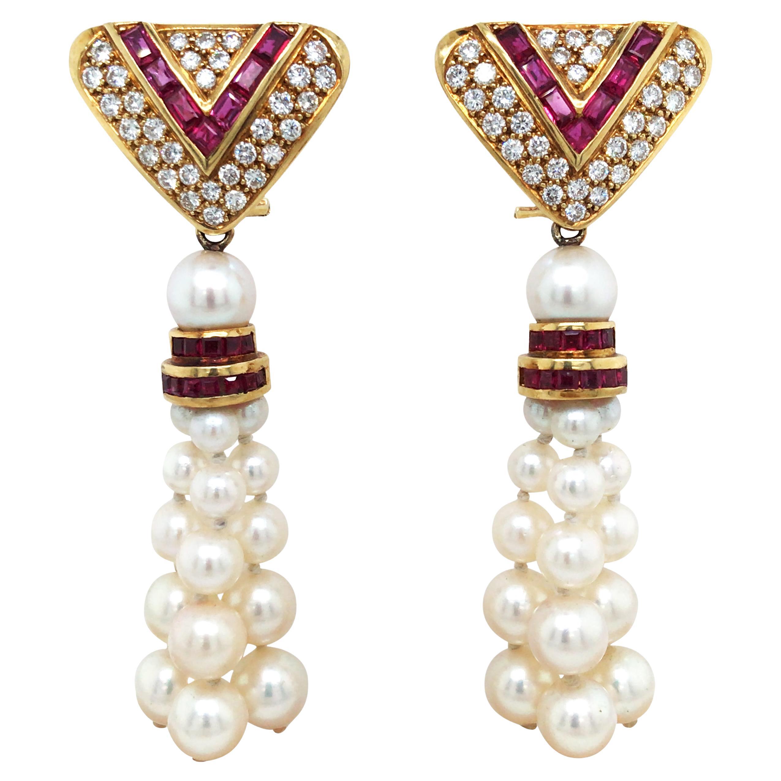 Pendientes Oro 18K Rubí Perla Diamante