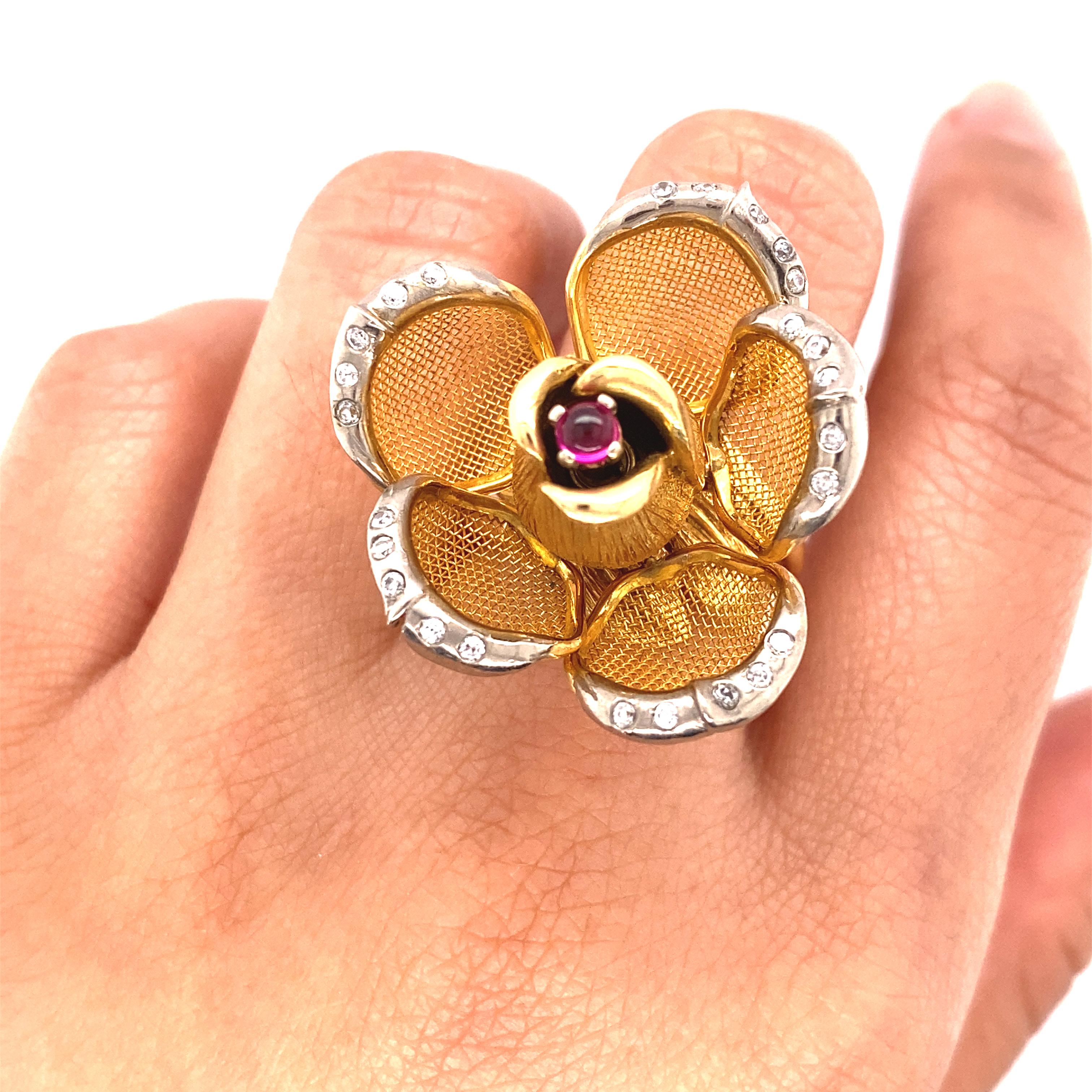 18k Gold Ruby Rose Ring For Sale 7