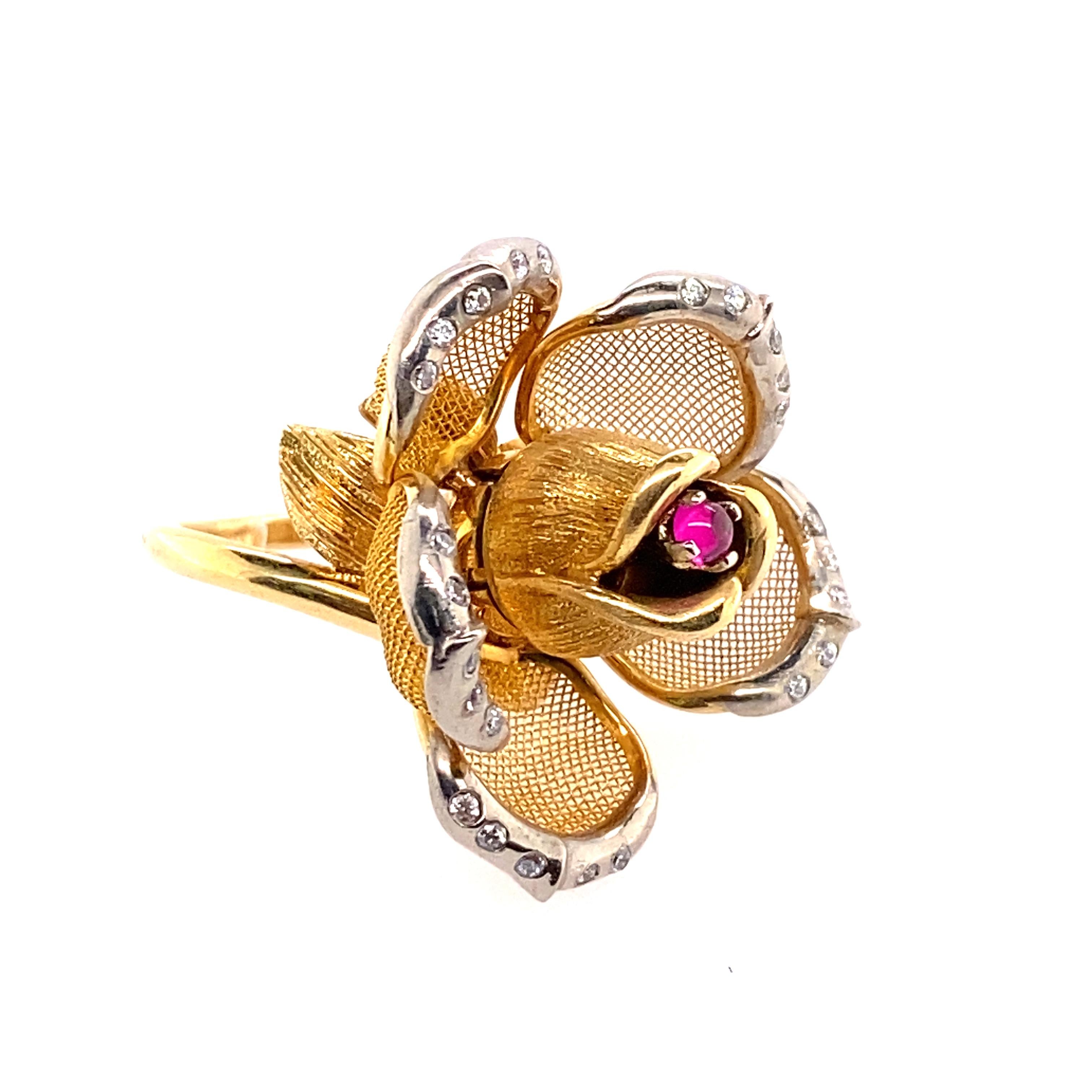 Women's 18k Gold Ruby Rose Ring For Sale