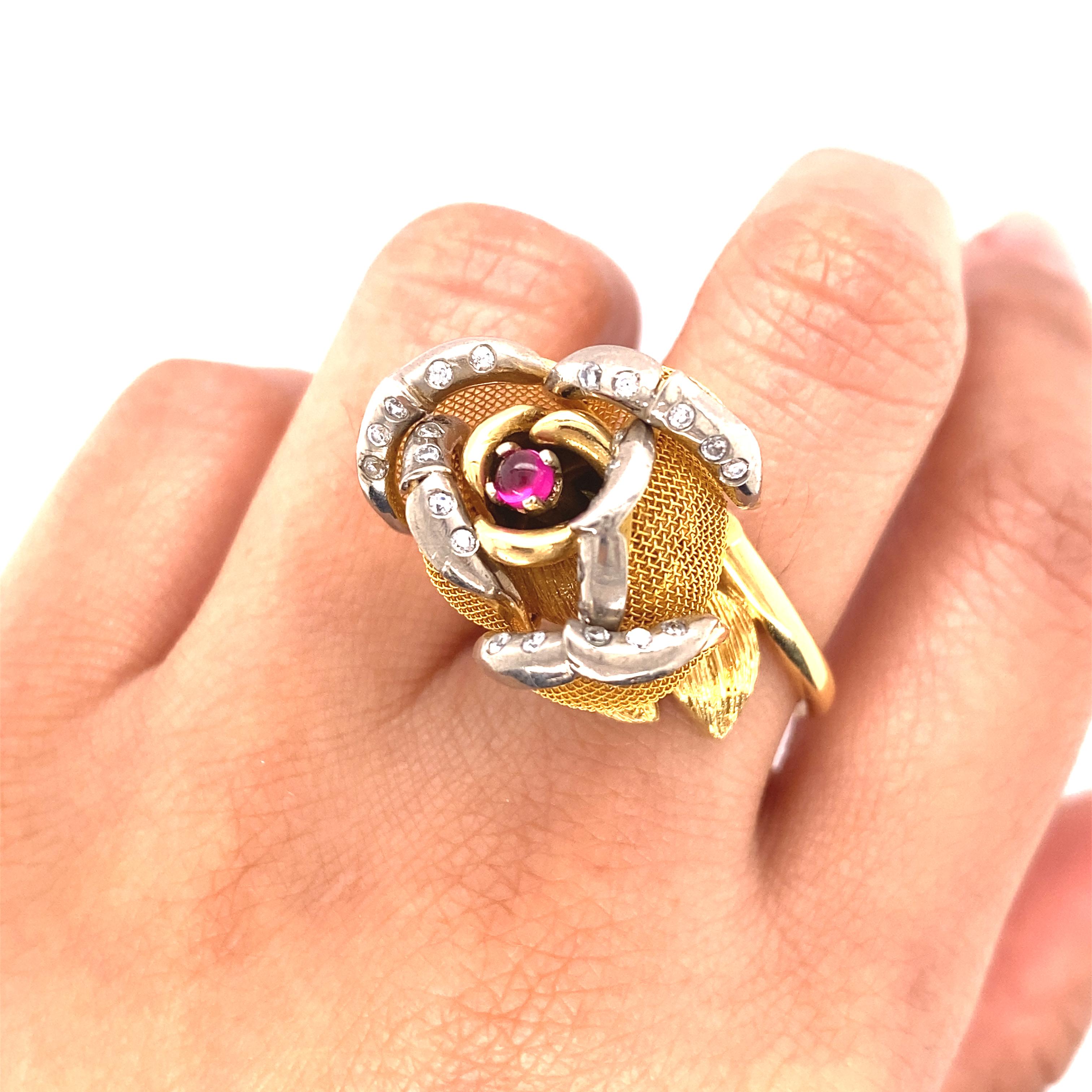 18k Gold Ruby Rose Ring For Sale 5
