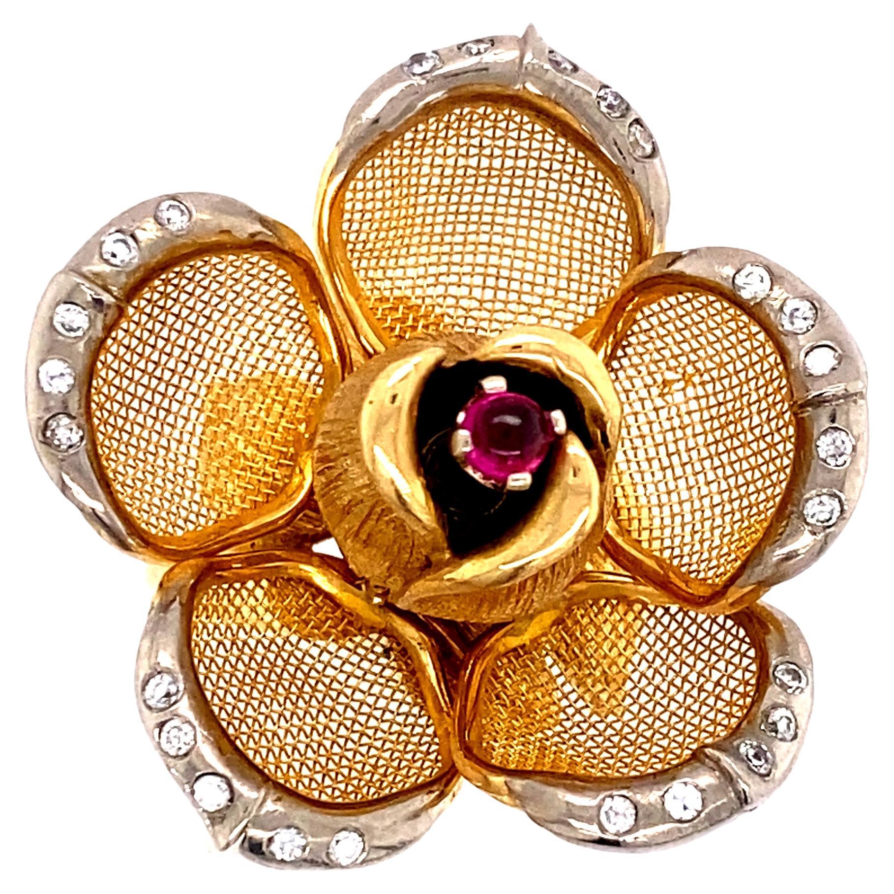 18k Gold Ruby Rose Ring For Sale