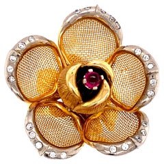Vintage 18k Gold Ruby Rose Ring