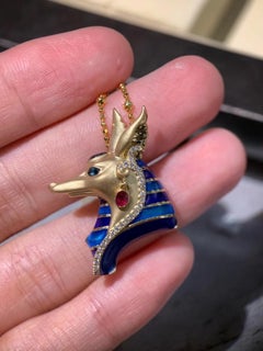 18K Gold Ruby & Sapphire 'Aeneas' Enameled Pendant Necklace with Diamonds