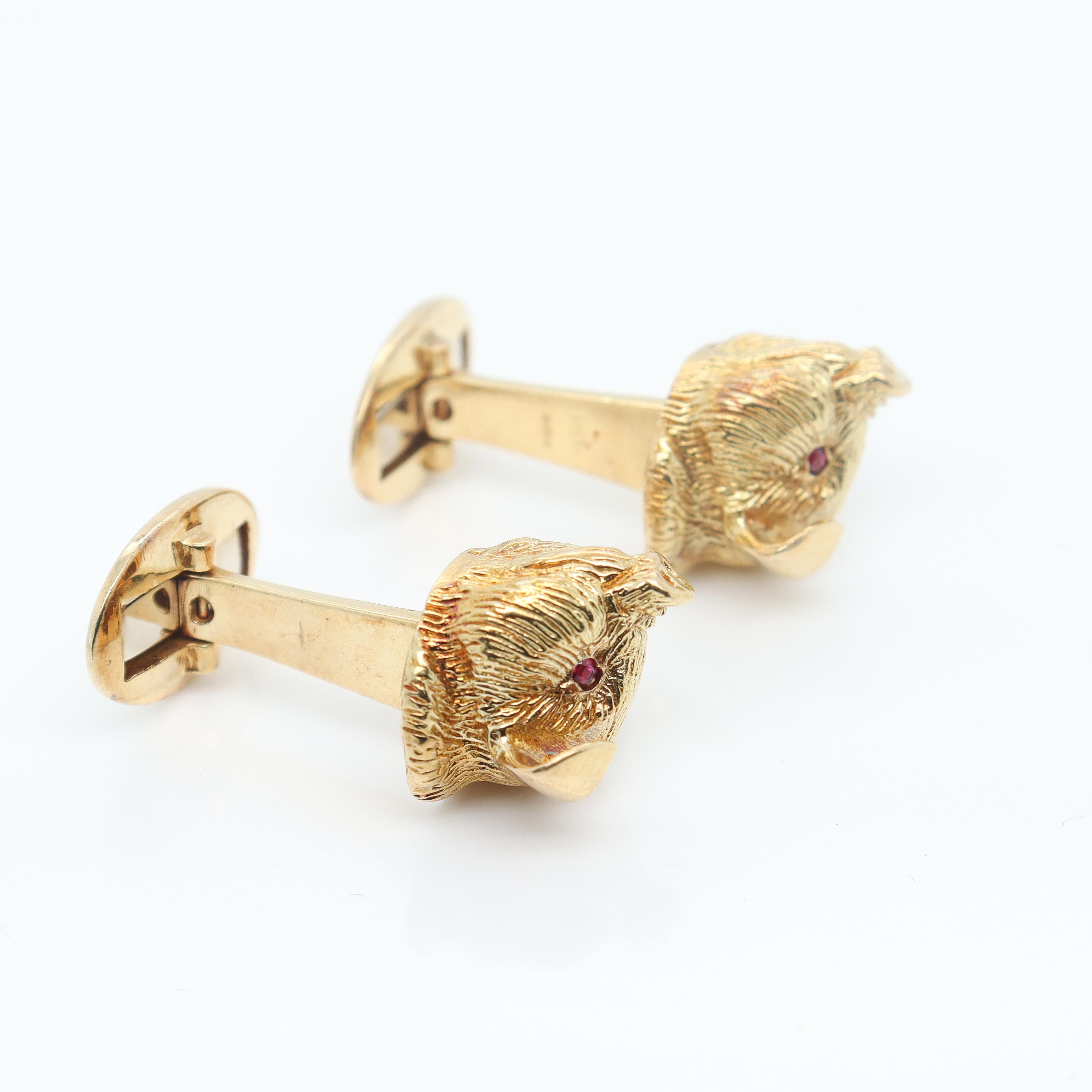 18k Gold & Ruby Signed Craiger Drake Figural Pig Cufflinks 4
