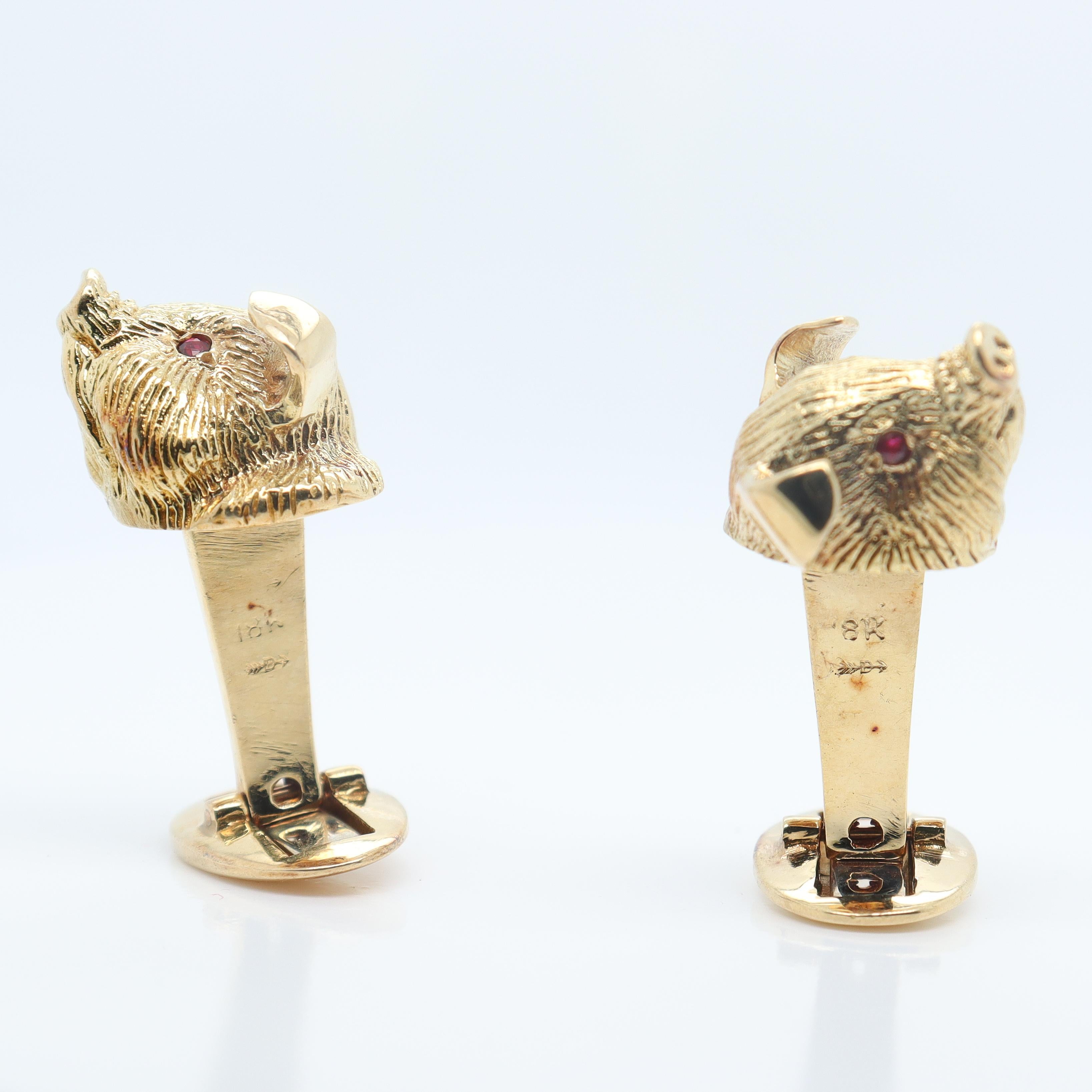 18k Gold & Ruby Signed Craiger Drake Figural Pig Cufflinks 6