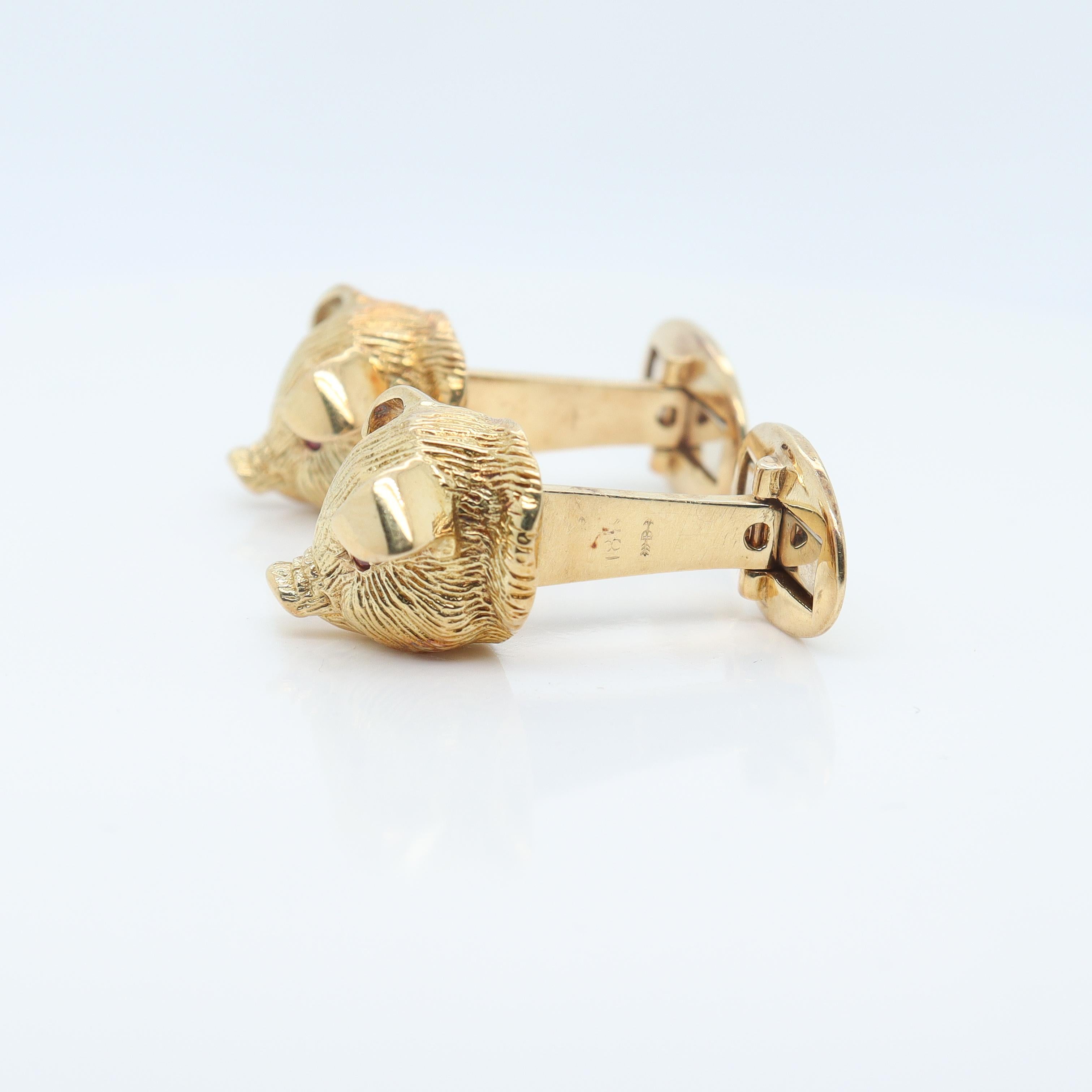 Modern 18k Gold & Ruby Signed Craiger Drake Figural Pig Cufflinks