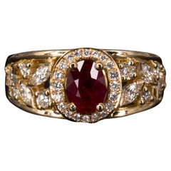 18K Gold Ruby Wedding Ring, Ruby Engagement Ring, Vintage