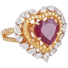 18 Karat Gold Ruby Yellow Diamond White Diamond Cocktail Ring