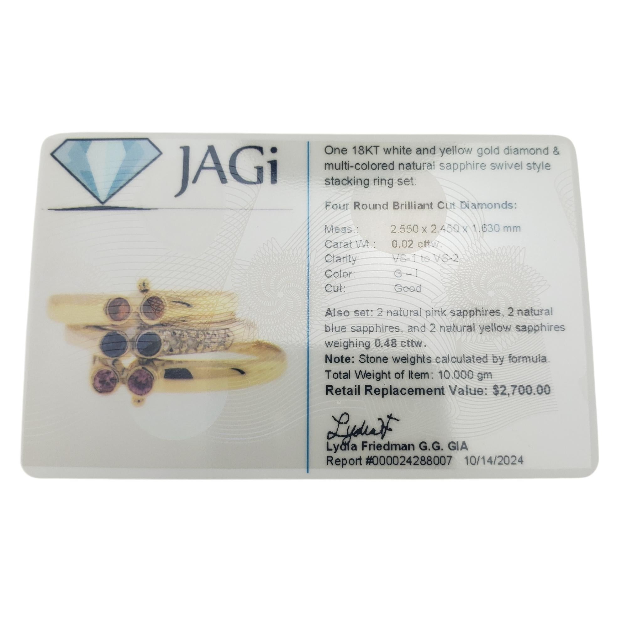 18K Gold Sapphire and Diamond 3 Band Stacking Ring Set Size 7 #19494 For Sale 4