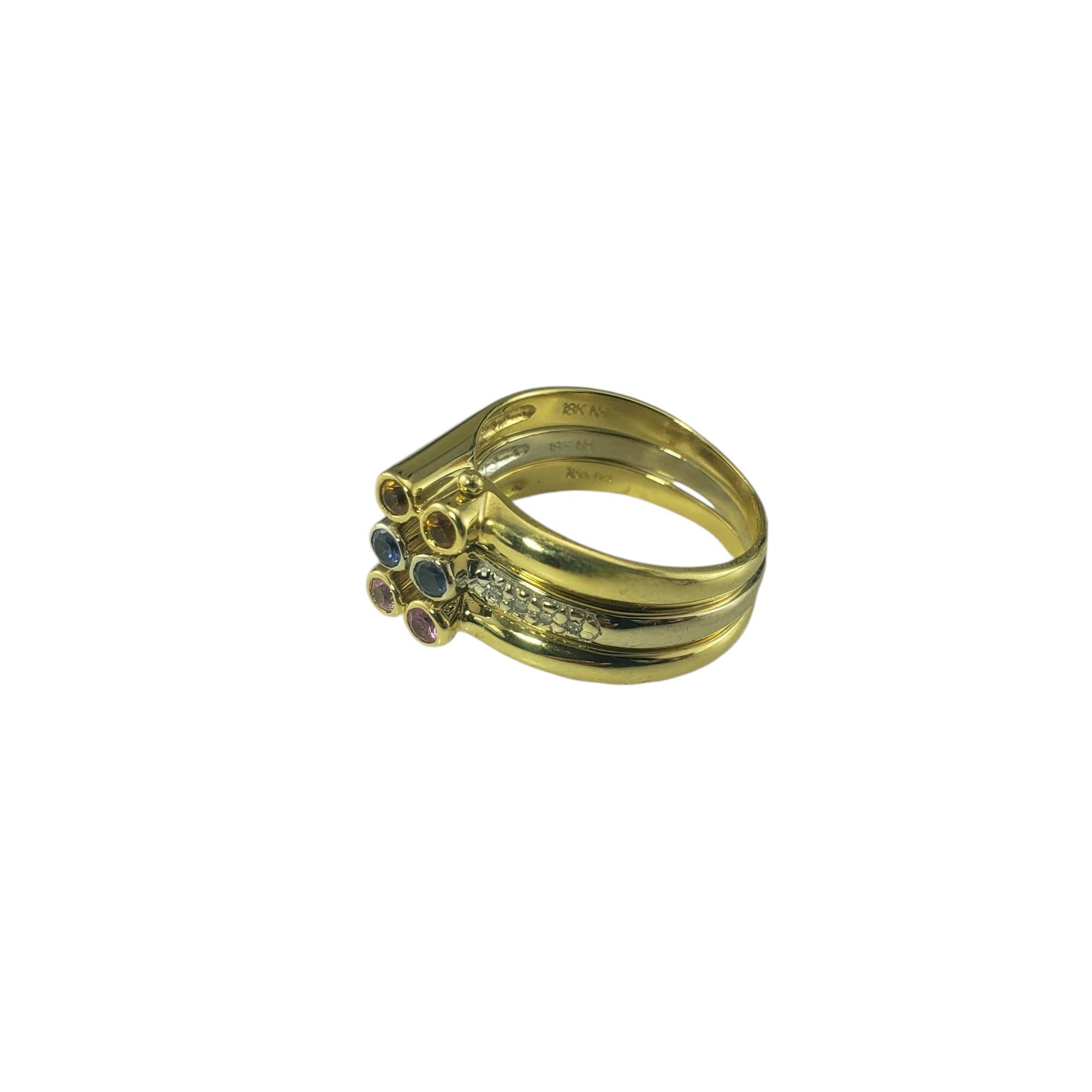 Contemporary 18K Gold Sapphire and Diamond 3 Band Stacking Ring Set Size 7 #19494 For Sale