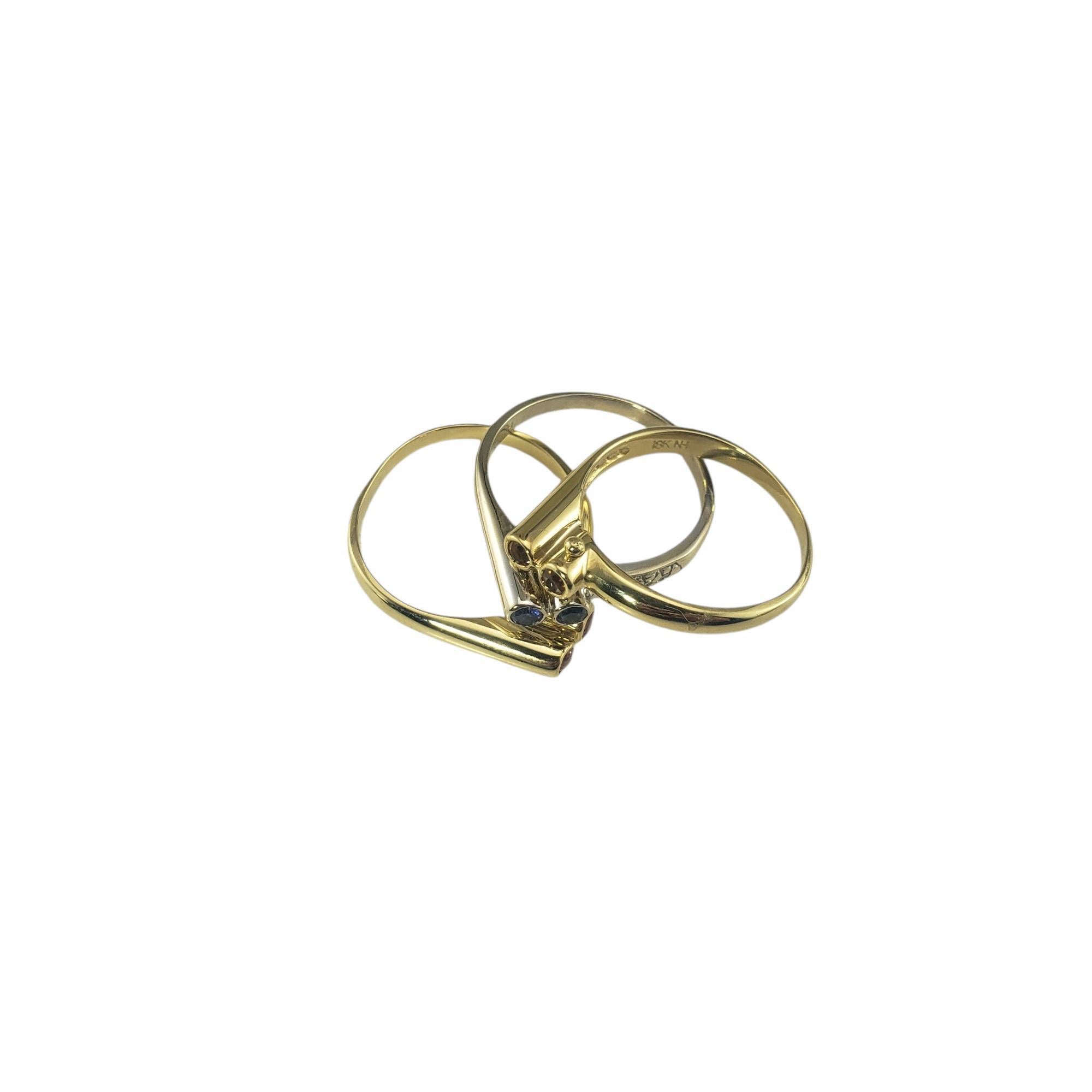 18K Gold Sapphire and Diamond 3 Band Stacking Ring Set Size 7 #19494 In Good Condition For Sale In Washington Depot, CT
