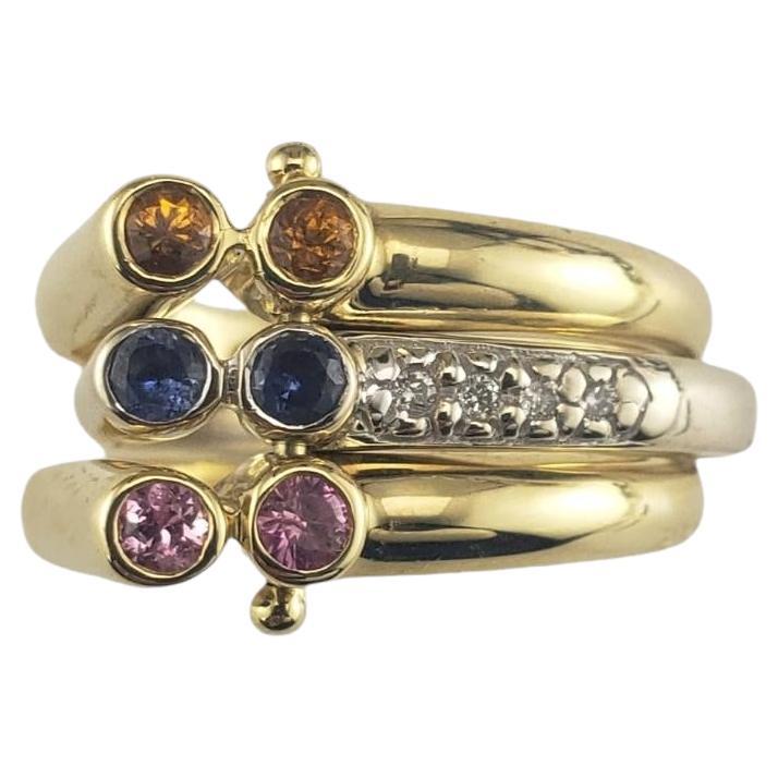 18K Gold Sapphire and Diamond 3 Band Stacking Ring Set Size 7 #19494 For Sale