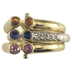 Ensemble de bague empilable à 3 anneaux en or 18 carats, saphir et diamants, taille 7 n° 19494