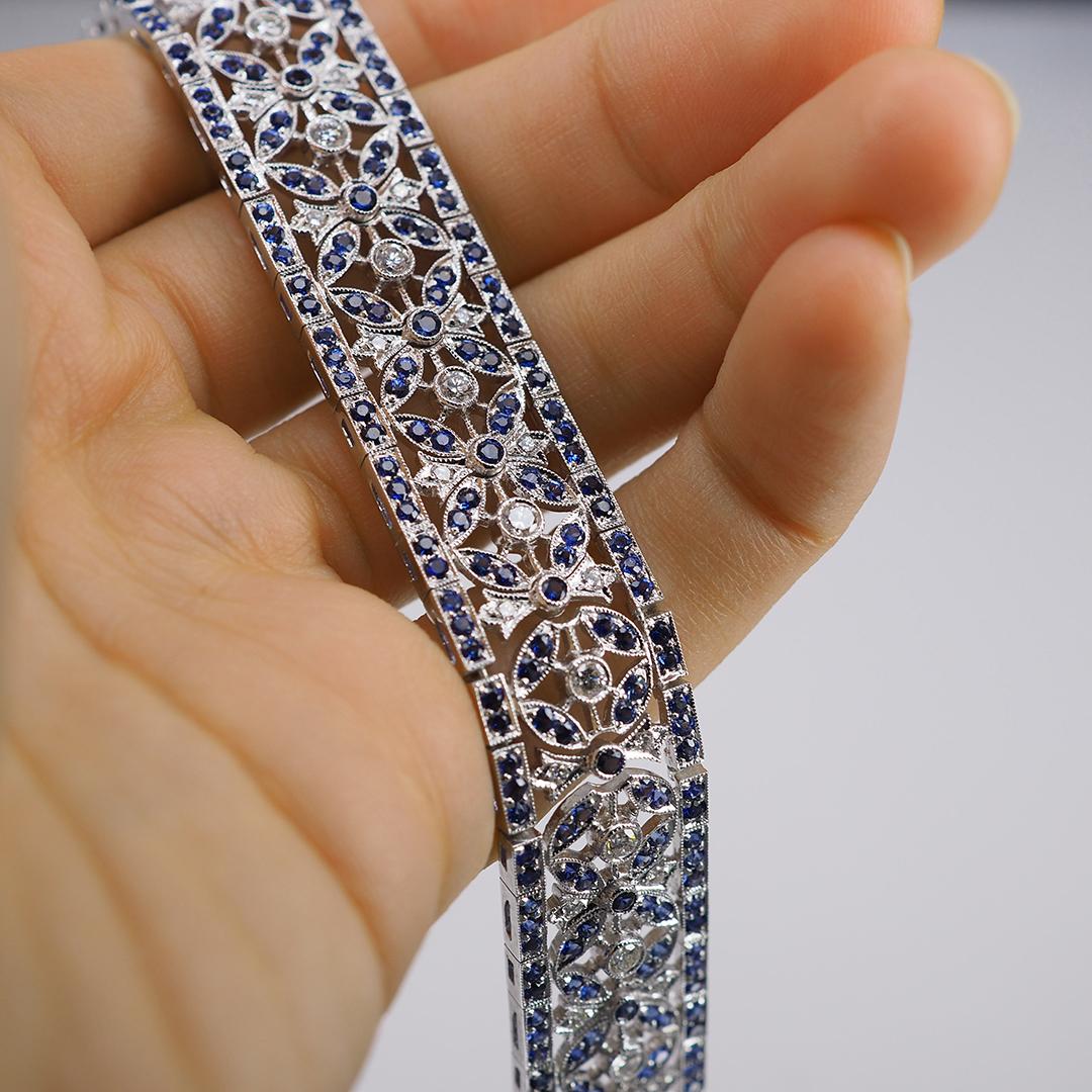 Modern 18 Karat Gold Sapphire and Diamond Bracelet For Sale