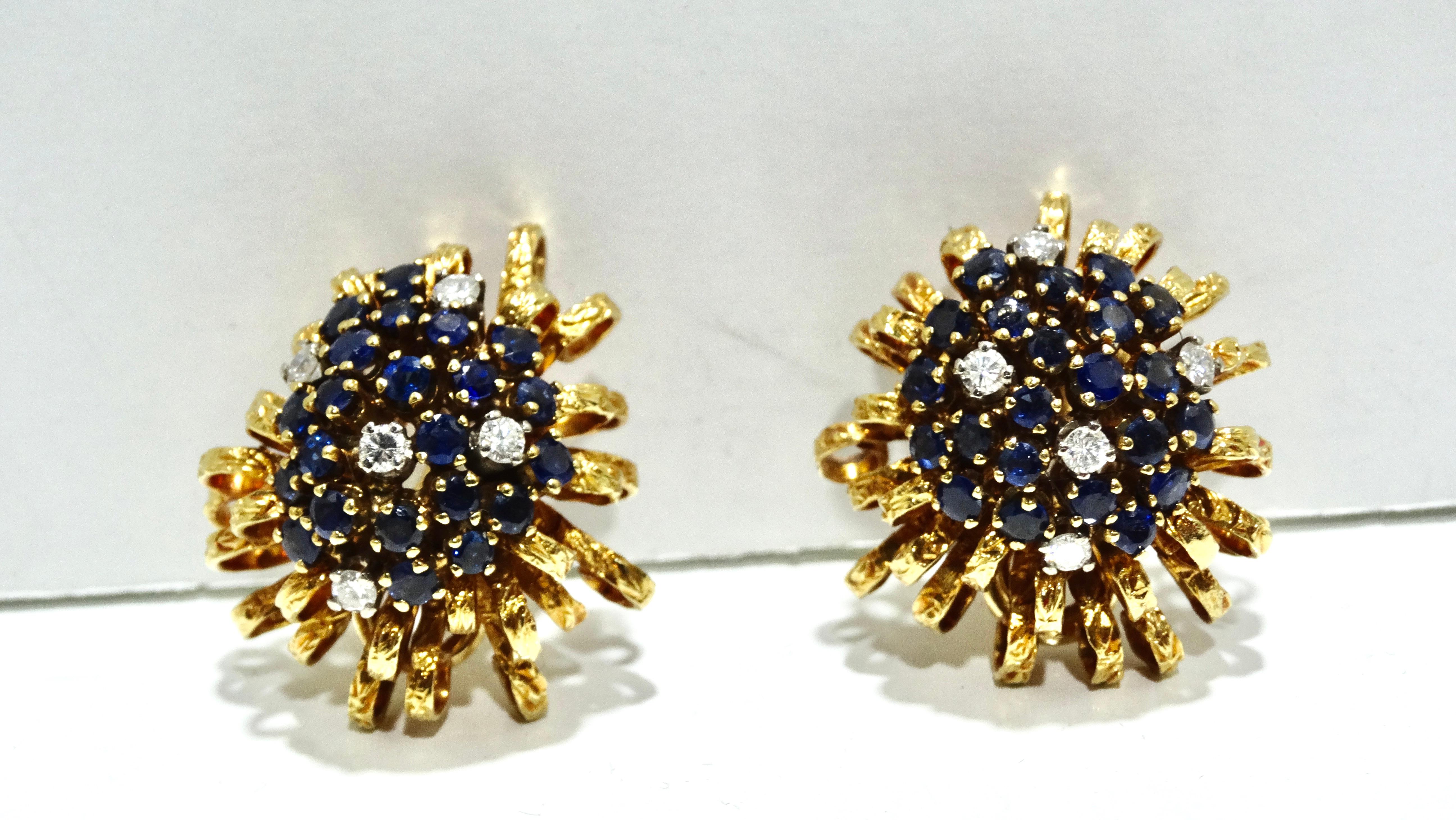 Art déco Boucles d'oreilles en or 18 carats avec saphir et diamants en vente