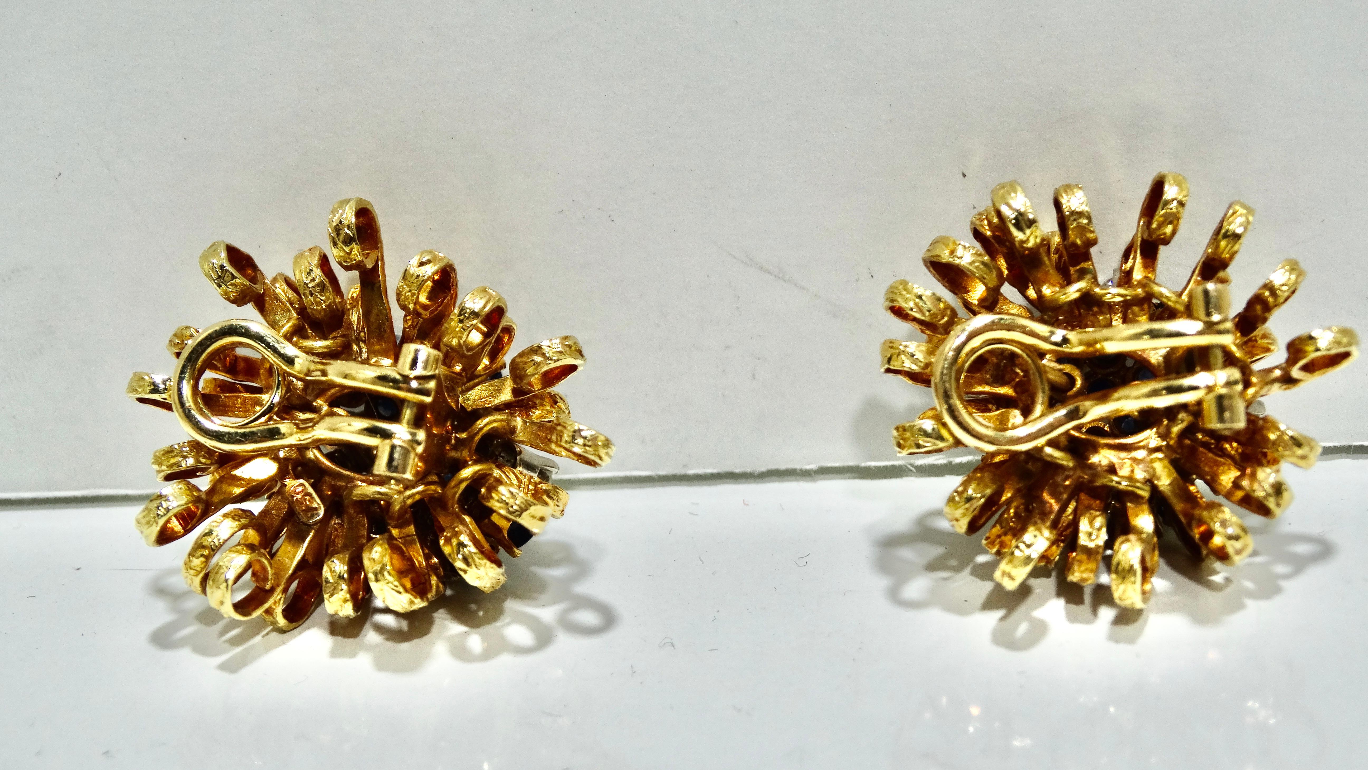 Taille vieille Europe Boucles d'oreilles en or 18 carats avec saphir et diamants en vente