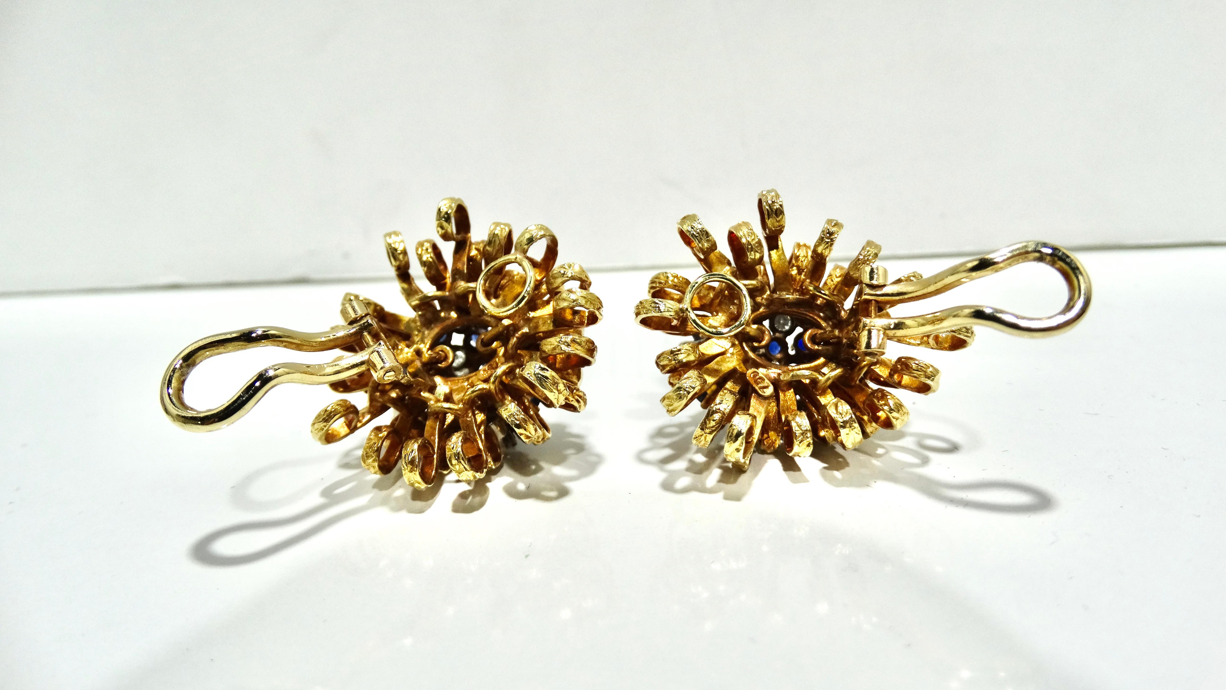 18k Gold Sapphire and Diamond Earrings In Excellent Condition For Sale In Scottsdale, AZ