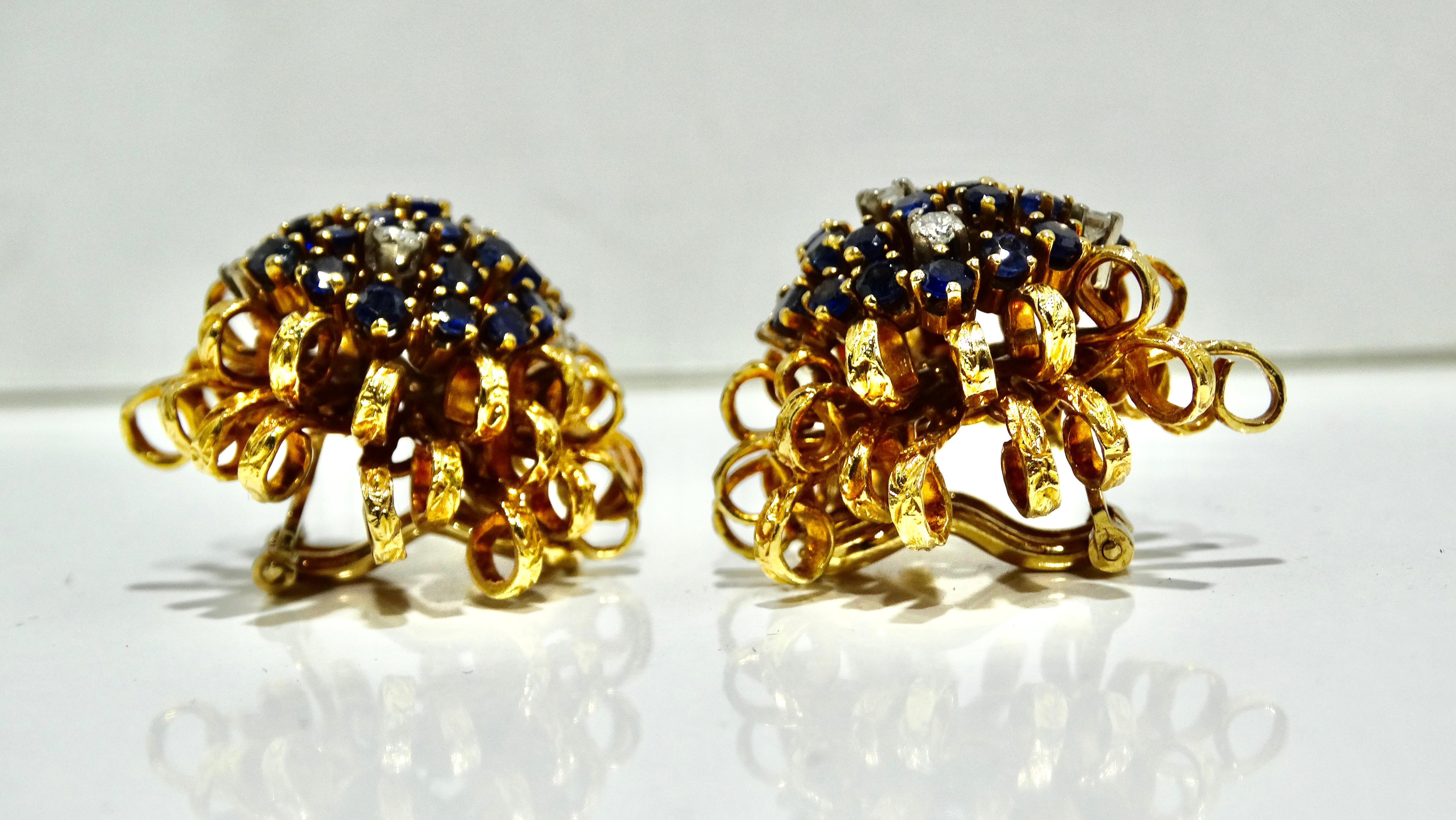 Women's or Men's 18k Gold Sapphire and Diamond Earrings For Sale