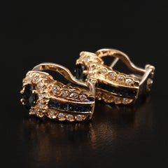 18K Gold Sapphire and Diamond Earrings, Sapphire Earings for Women