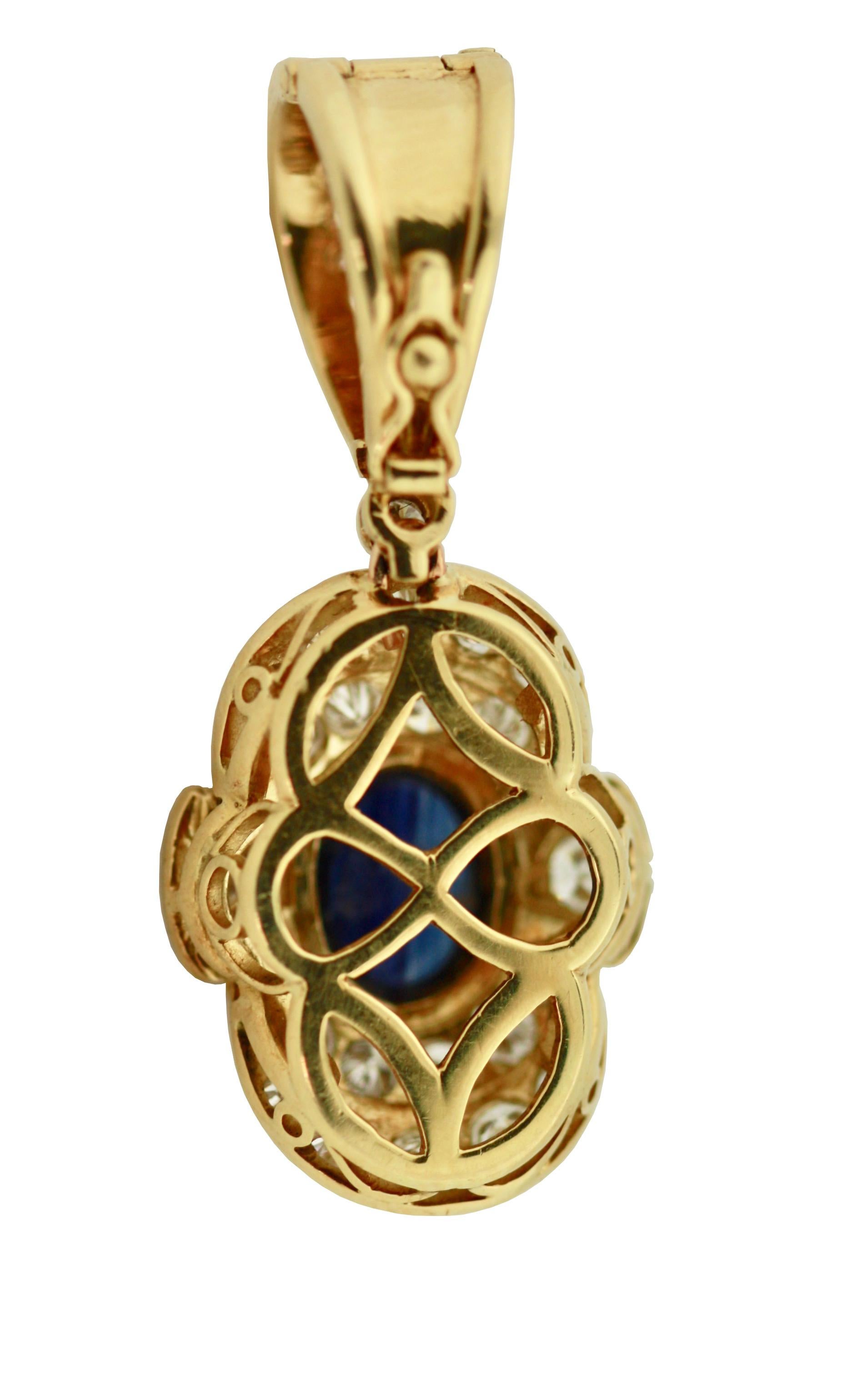 Women's or Men's 18 Karat Gold, Sapphire and Diamond Pearl Enhancer