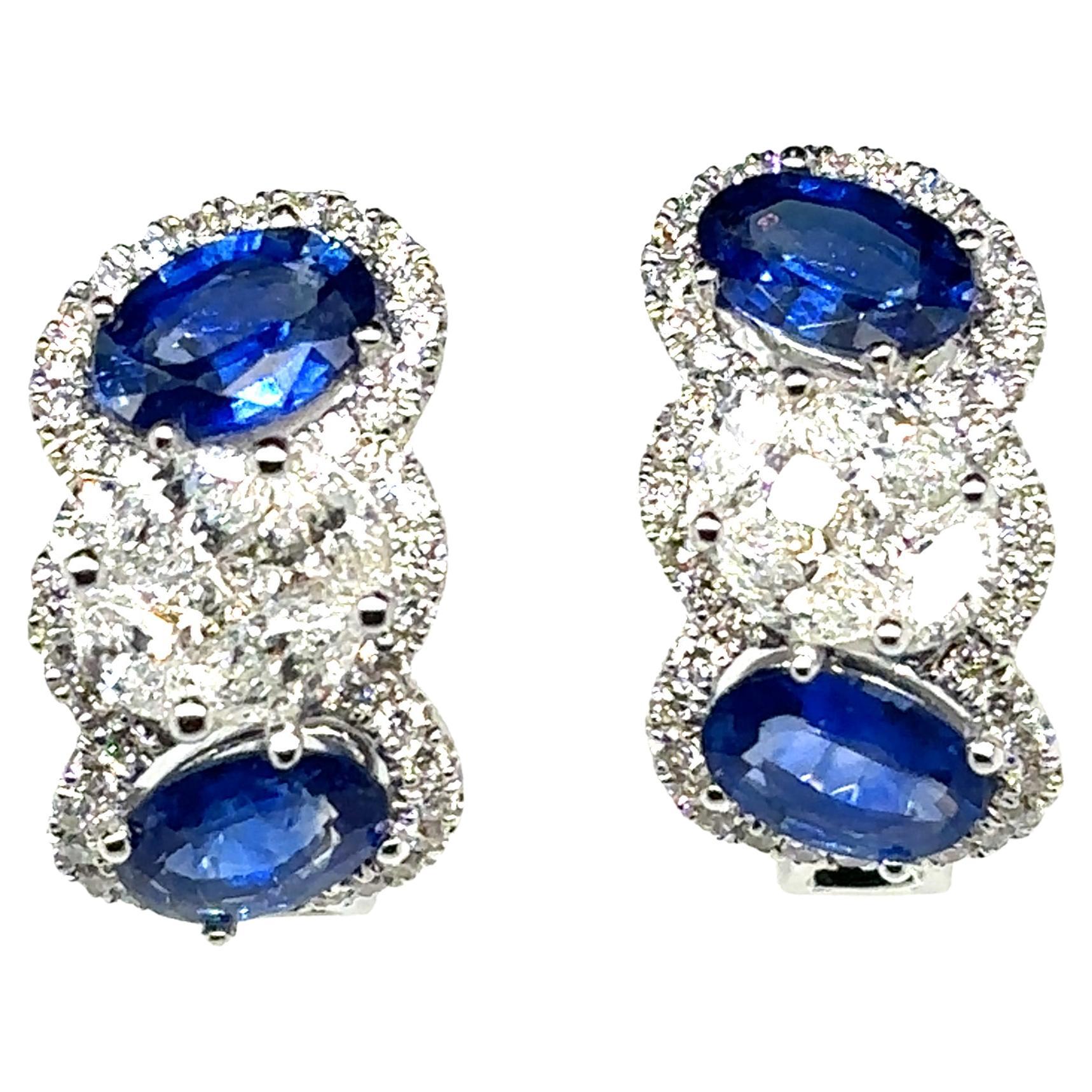 18k Gold Sapphire Cts 1.66 Diamond Accents Earrings