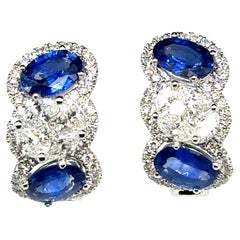 18k Gold Sapphire Cts 1.66 Diamond Accents Earrings