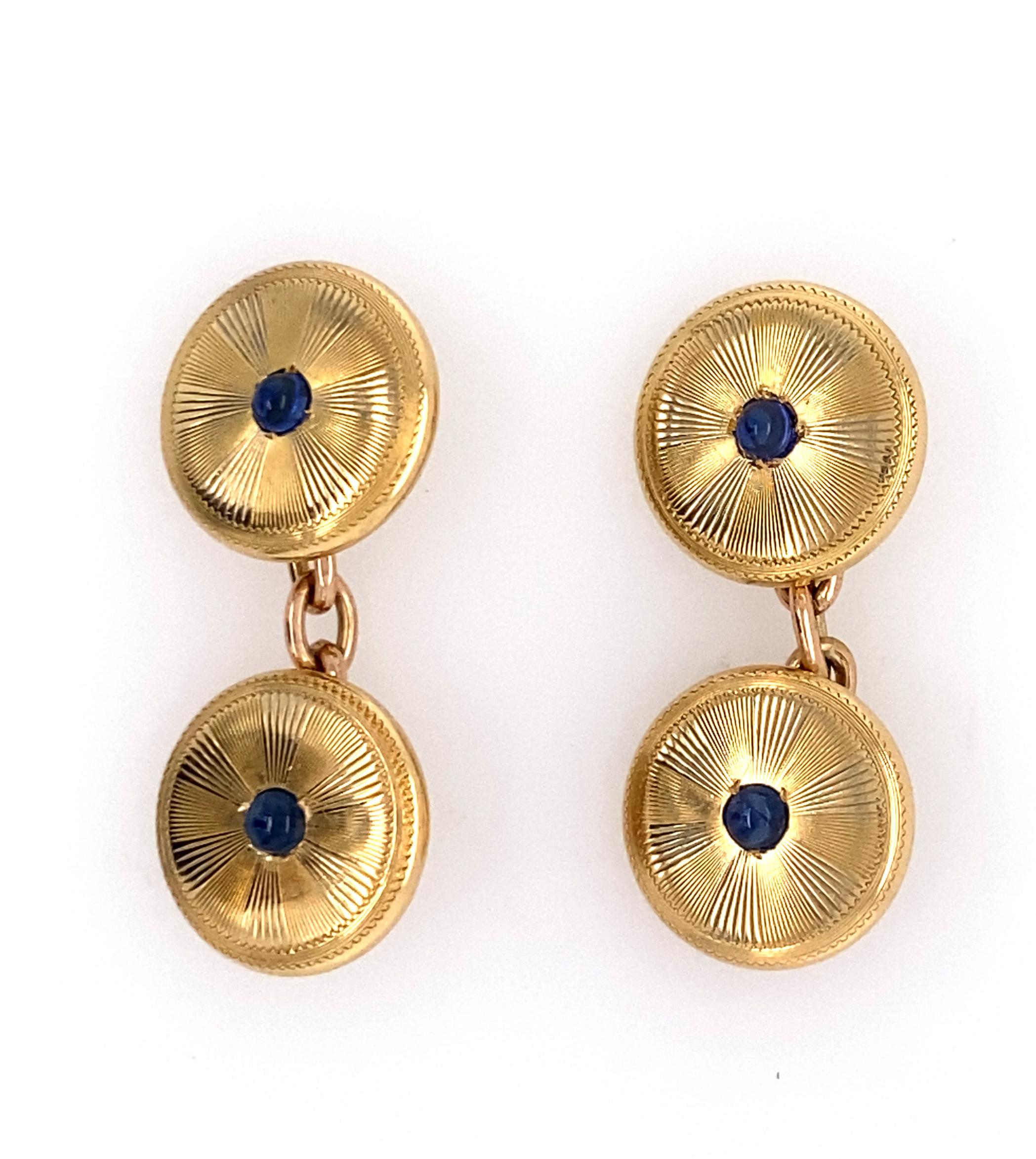 18k yellow gold and sapphire cabochon french double cufflinks. Approx. 3.50 cm long. f