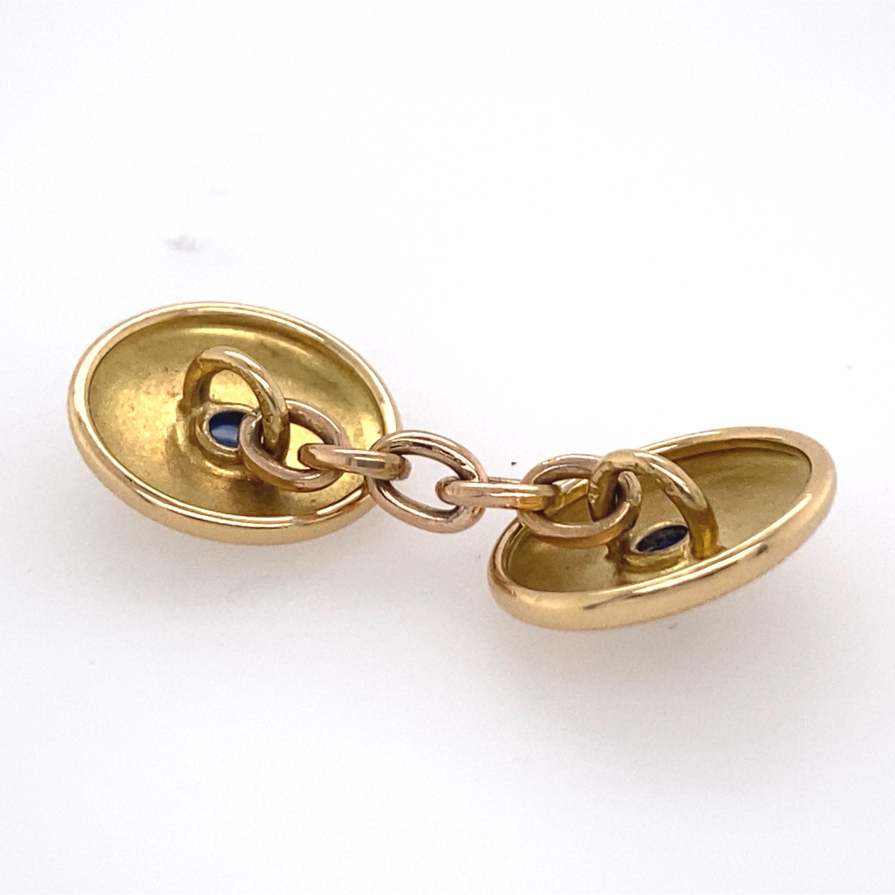 Contemporary 18k Gold Sapphire Cufflinks, French For Sale