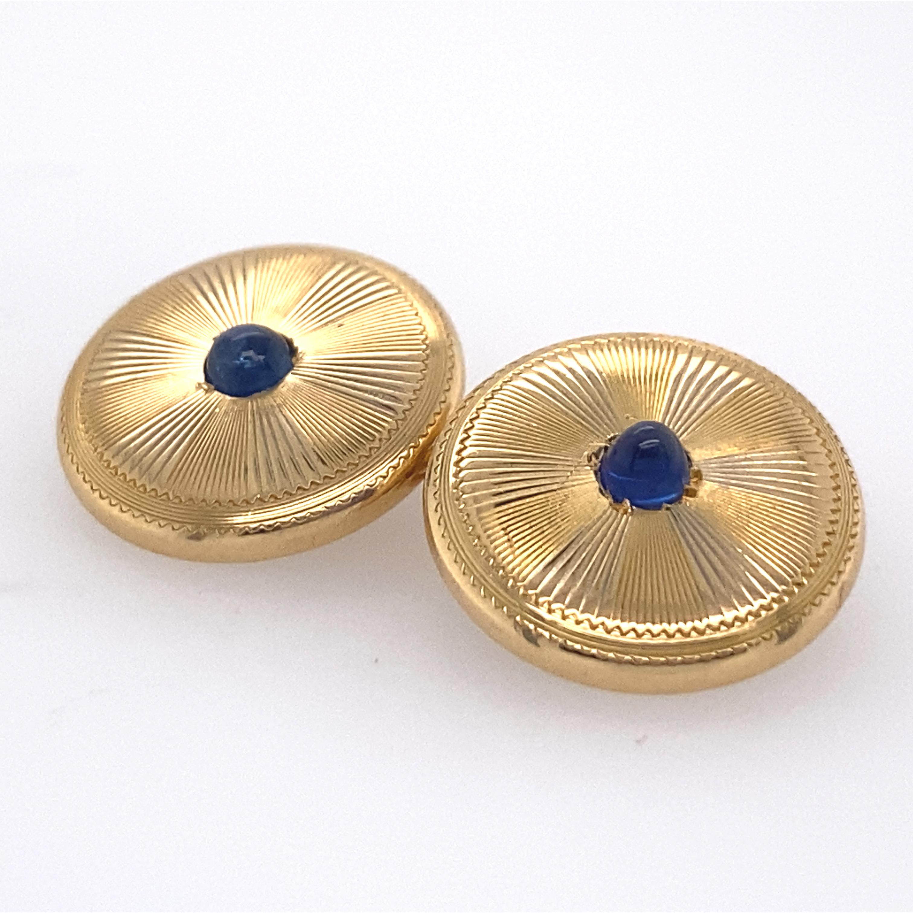 French Cut 18k Gold Sapphire Cufflinks, French For Sale