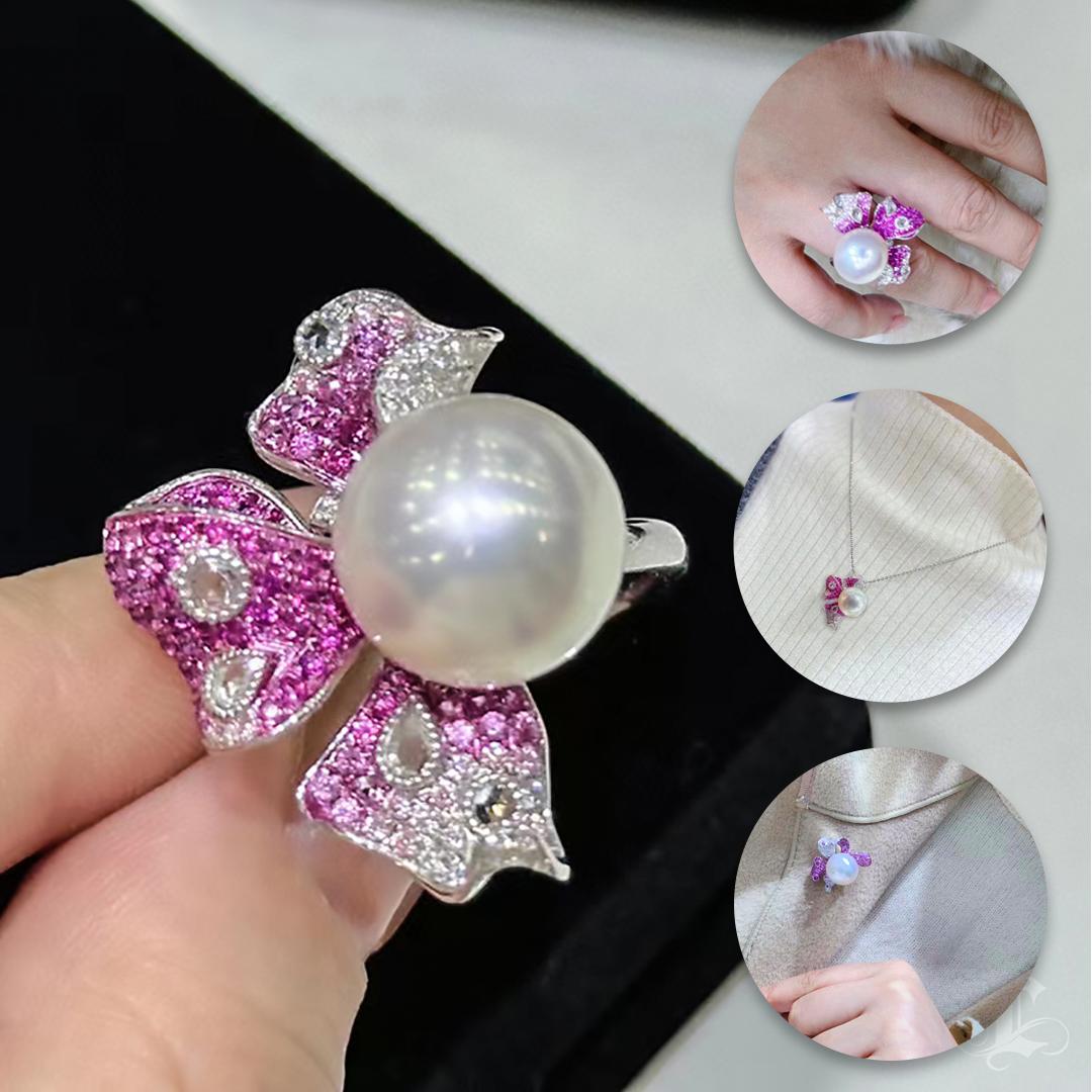 【Vine Symphony】Convertible Aurora Wings South Sea Pearl Sapphire Statement Jwl. Sin cortar en venta