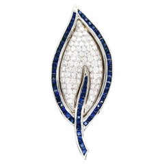 Broche Hoja Diamante Zafiro Oro 18K