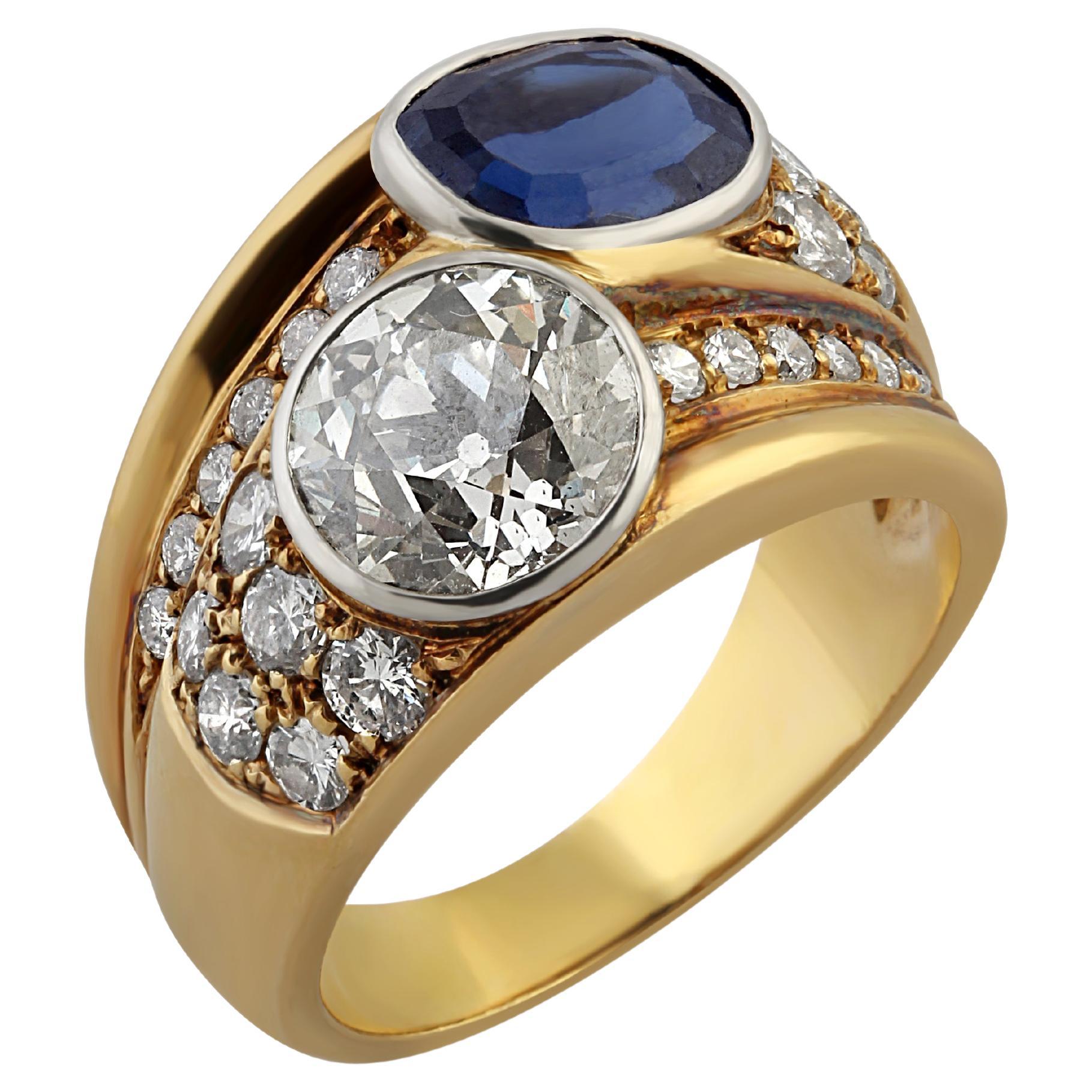 18k Gold, Sapphire & Diamond Ring For Sale