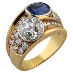 Retro 18k Gold, Sapphire & Diamond Ring