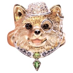 18K Gold Sapphire & Diamond & Tsavorite ‘Dog' Ring