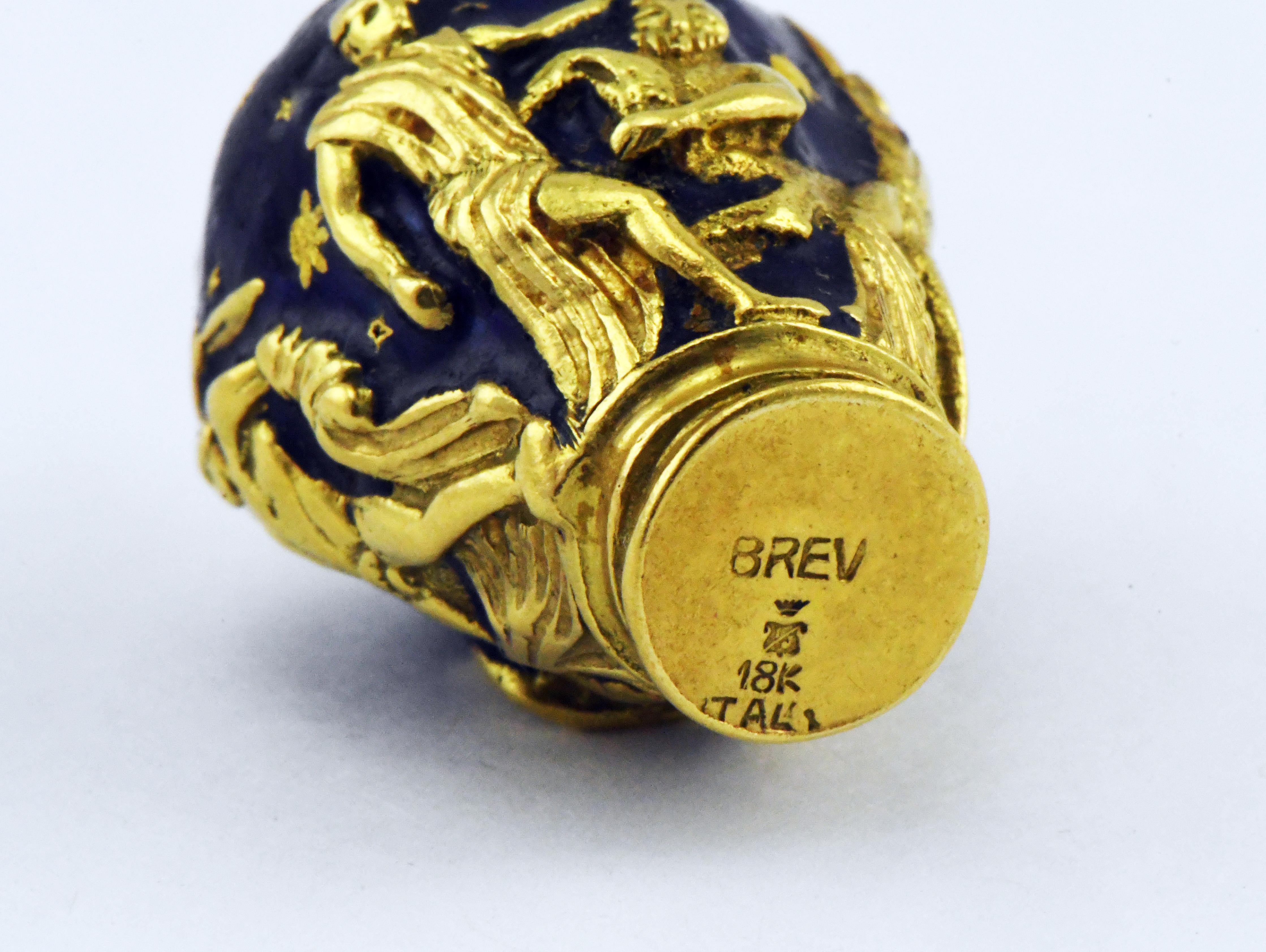 Baroque Revival 18K Gold & Sapphire Enameled Brevetto Italian Perfume Bottle Greek Vase Pendant For Sale